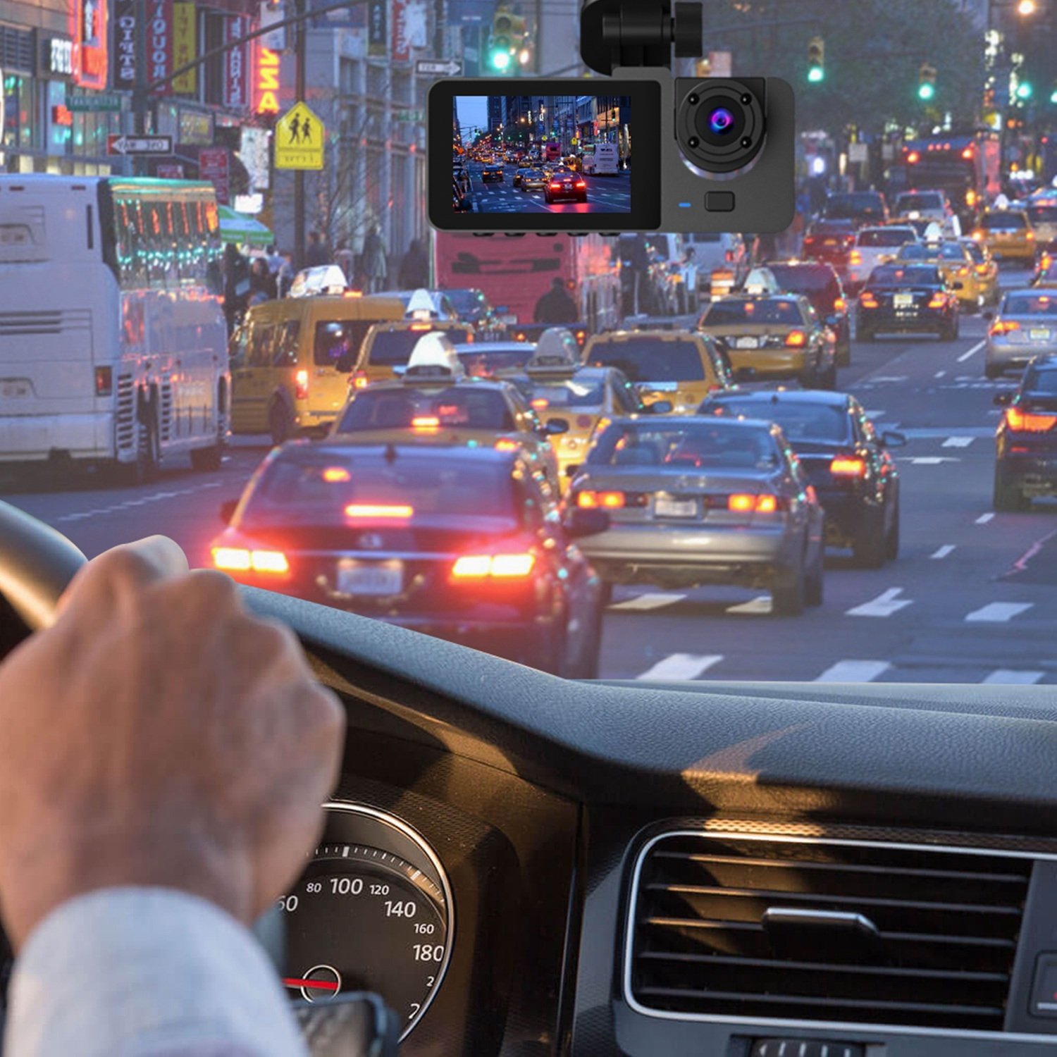 3 Channel Dash Cam Front Inside Rear Vehicle Driving Recorder Car DVR With 32G MMC Card G Sensor Motion Detection Parking Monitor Loop Recording - Image 2