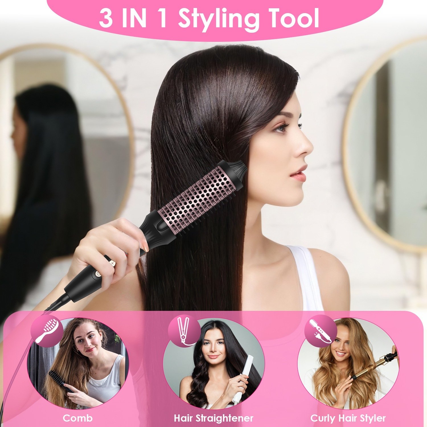 1Pc 3 In 1 Thermal Brush Hair Curler Brush Hair Curler Straightener With 10 Heating Levels 30S Fast Heating Fit For All Hair Types For Home Travel - Image 7