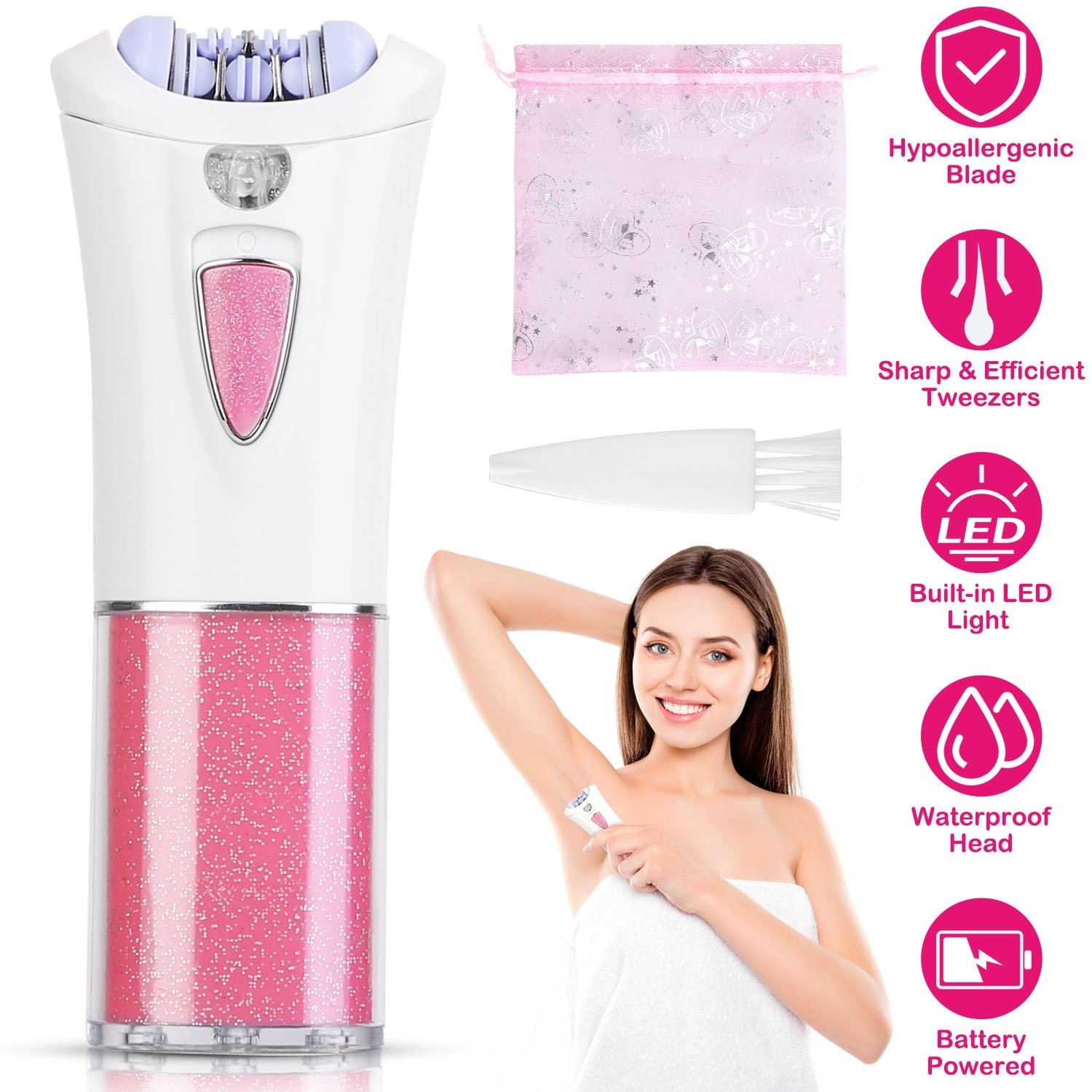 1Pc Glide Epilator For Women Cordless Women Shaver Facial Body Hair Remover Razor For Women Electric Tweezers Bikini Epilator Trimmer With LED Light