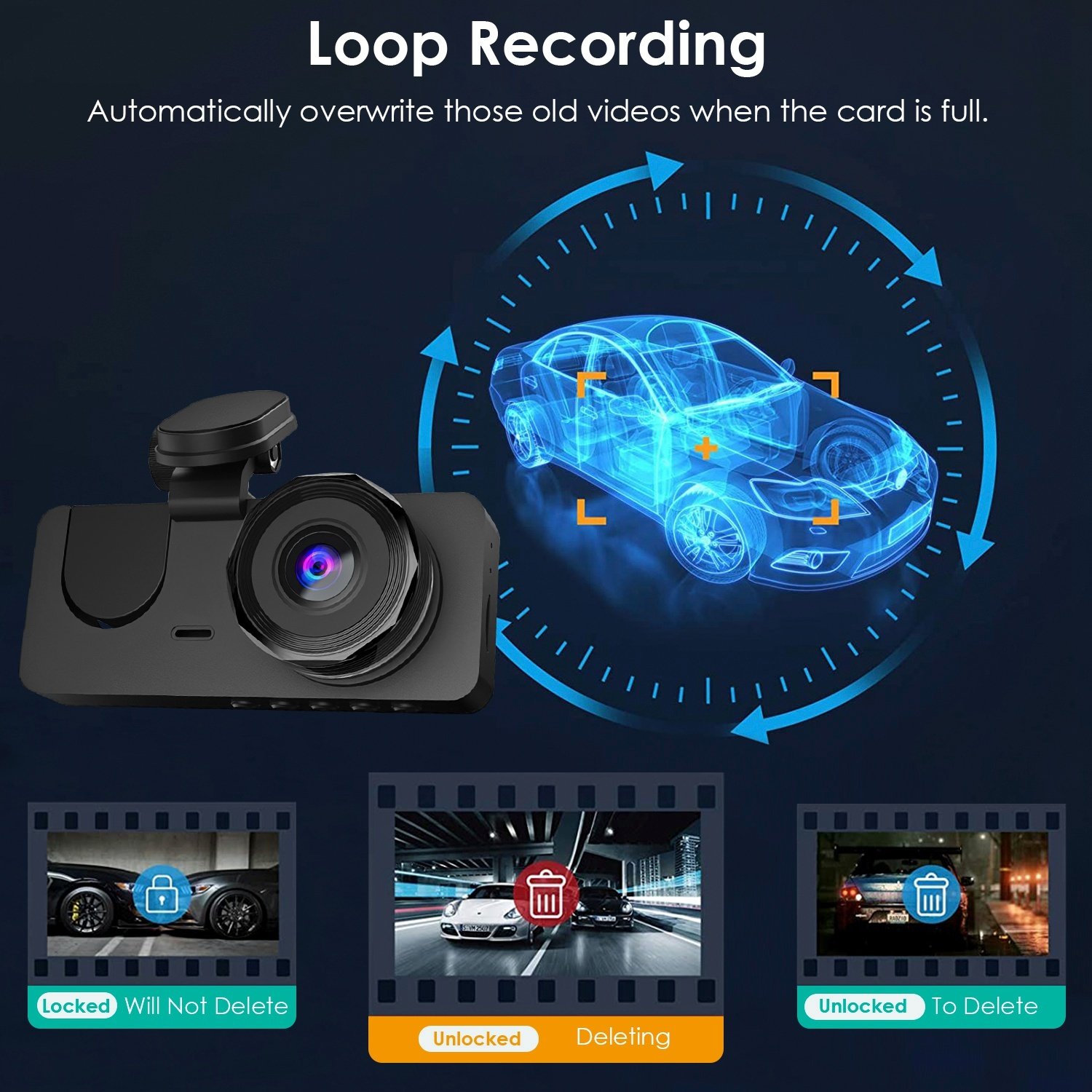 3 Channel Dash Cam Front Inside Rear Vehicle Driving Recorder Car DVR With 32G MMC Card G Sensor Motion Detection Parking Monitor Loop Recording - Image 3