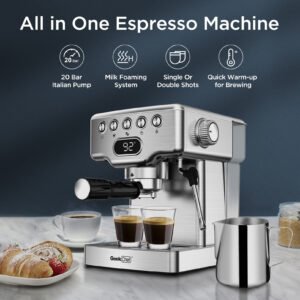 Geek Chef Espresso Machine, 20 Bar Espresso Machine With Milk Frother For Latte, Cappuccino, Macchiato, For Home Espresso Maker, 1.8L Water Tank, Stainless Steel.