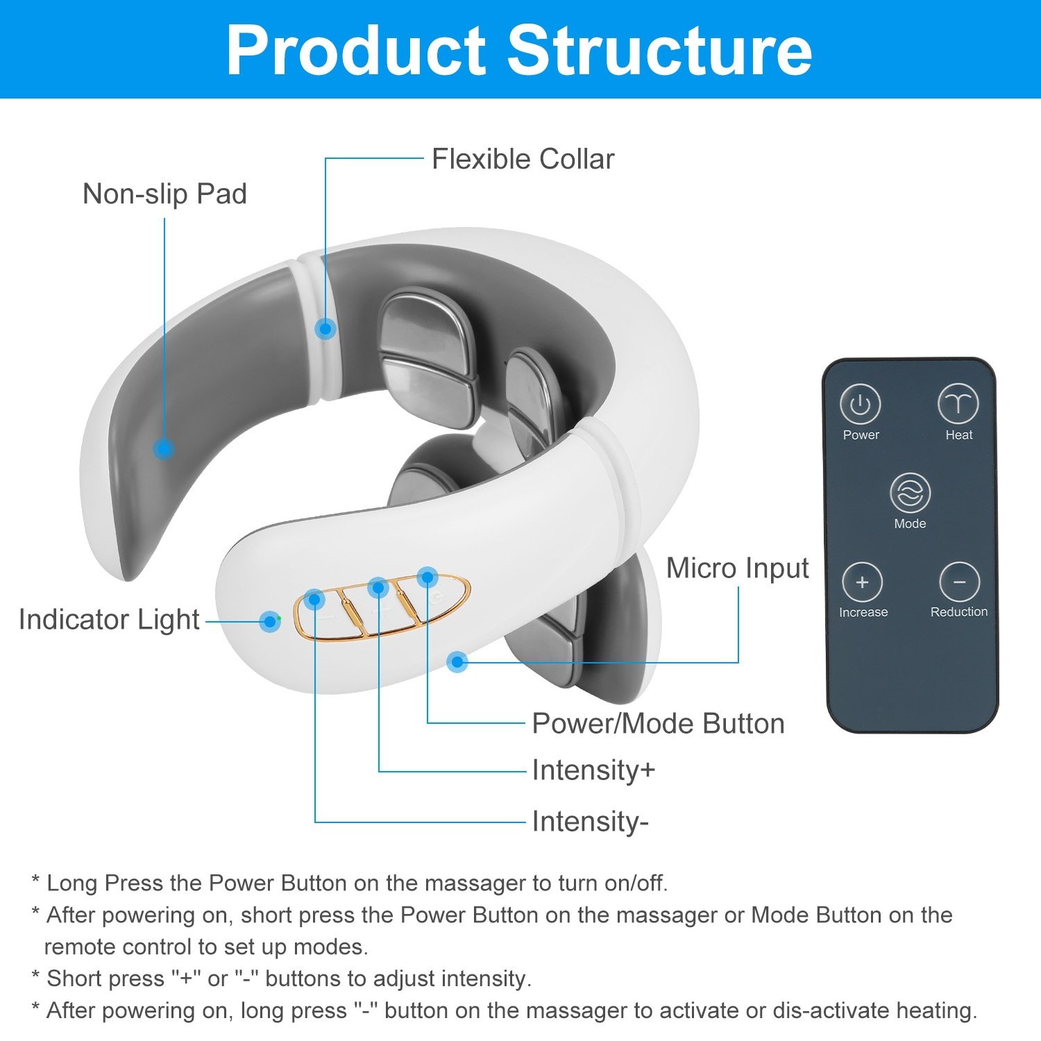1 Set EMS Neck Massager With Heat Cordless Cervical Neck Massager EMS Neck Massager With 6 Modes 15 Intensity Levels Remote Control - Image 5