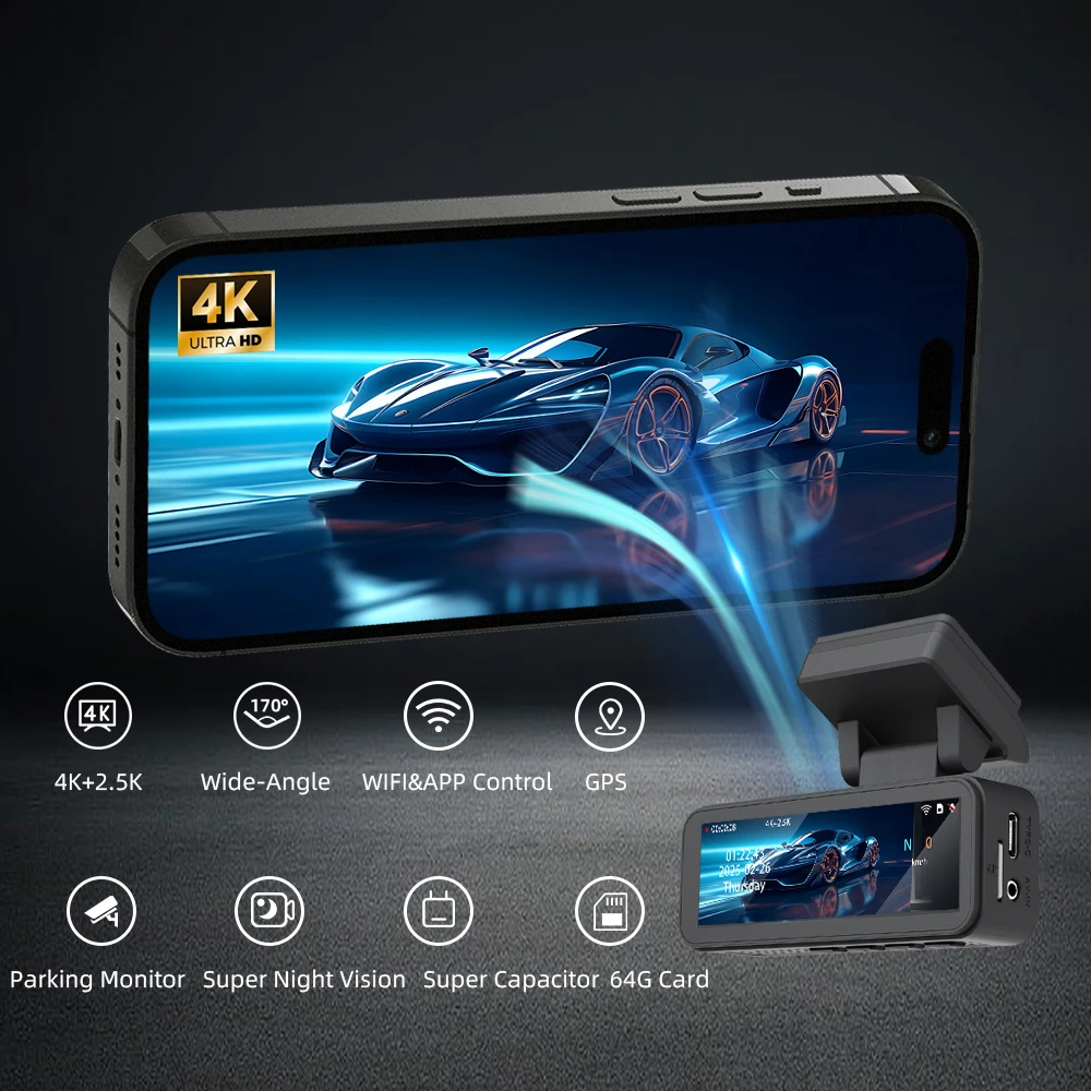 QOZ 4K Dash Cam Dual Lens Driving Recorder Car DVR 2.5K Rear Lens Camera Built-In WiFi GPS 24-Hour Parking Monitoring Black Box - Image 4