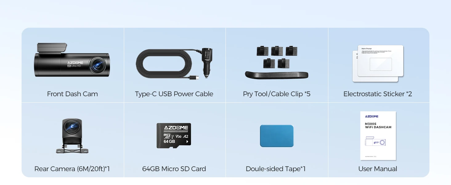 AZDOME Dash Cam M300S 4K+1080P Dual Dash Car Camera Built-in WiFi GPS ADAS Car DVR 24H Parking Mode Night Vision Black Box - Image 19