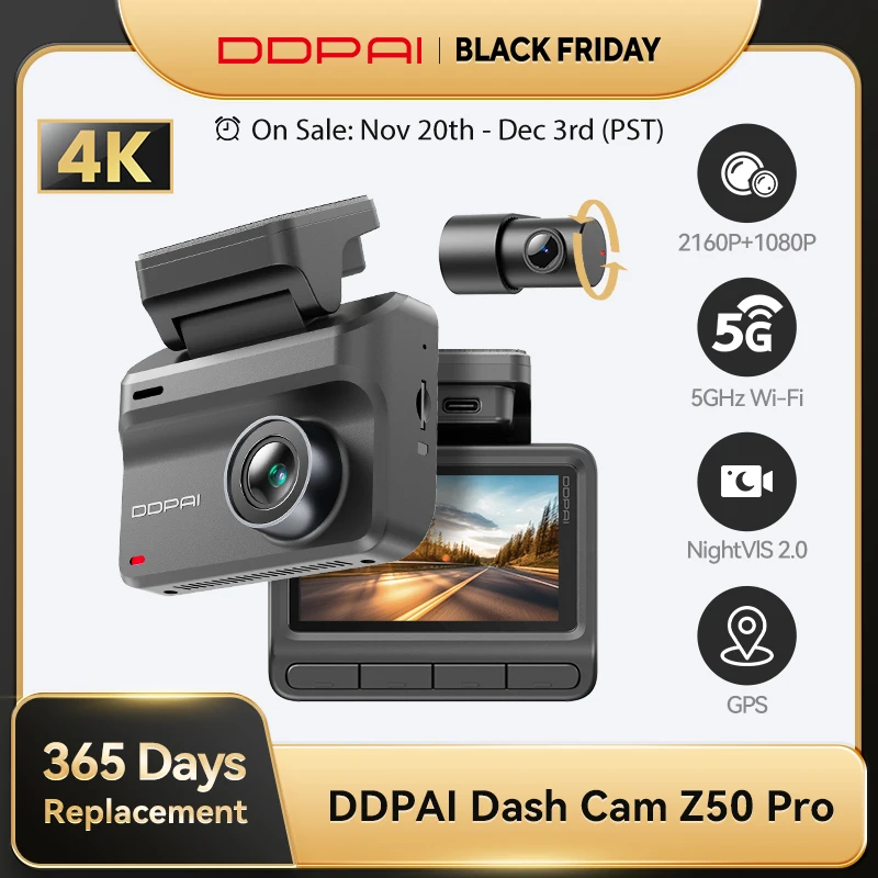 2025 New DDPAI Z50 Pro Dash Cam 4K Car DVR Night Vision 5GHz Wi-Fi GPS ADAS 24h Parking mode Front and Rear Camera