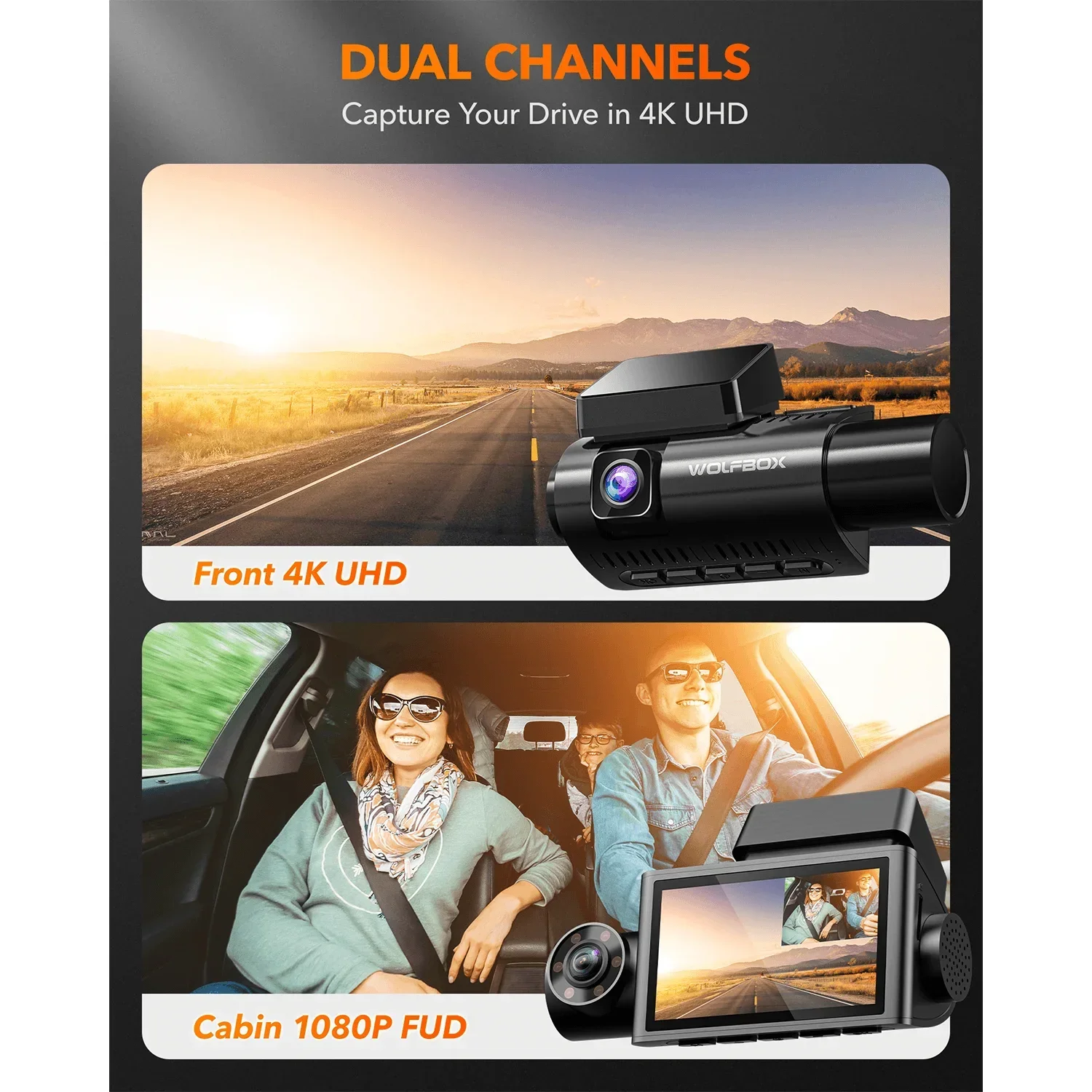 WOLFBOX I07 Dash Cam 3 Channel Dash Camera for Car Front and Rear 4K Dash Camera with GPS WiFi Car Dvr for 170 FOV WDR - Image 3