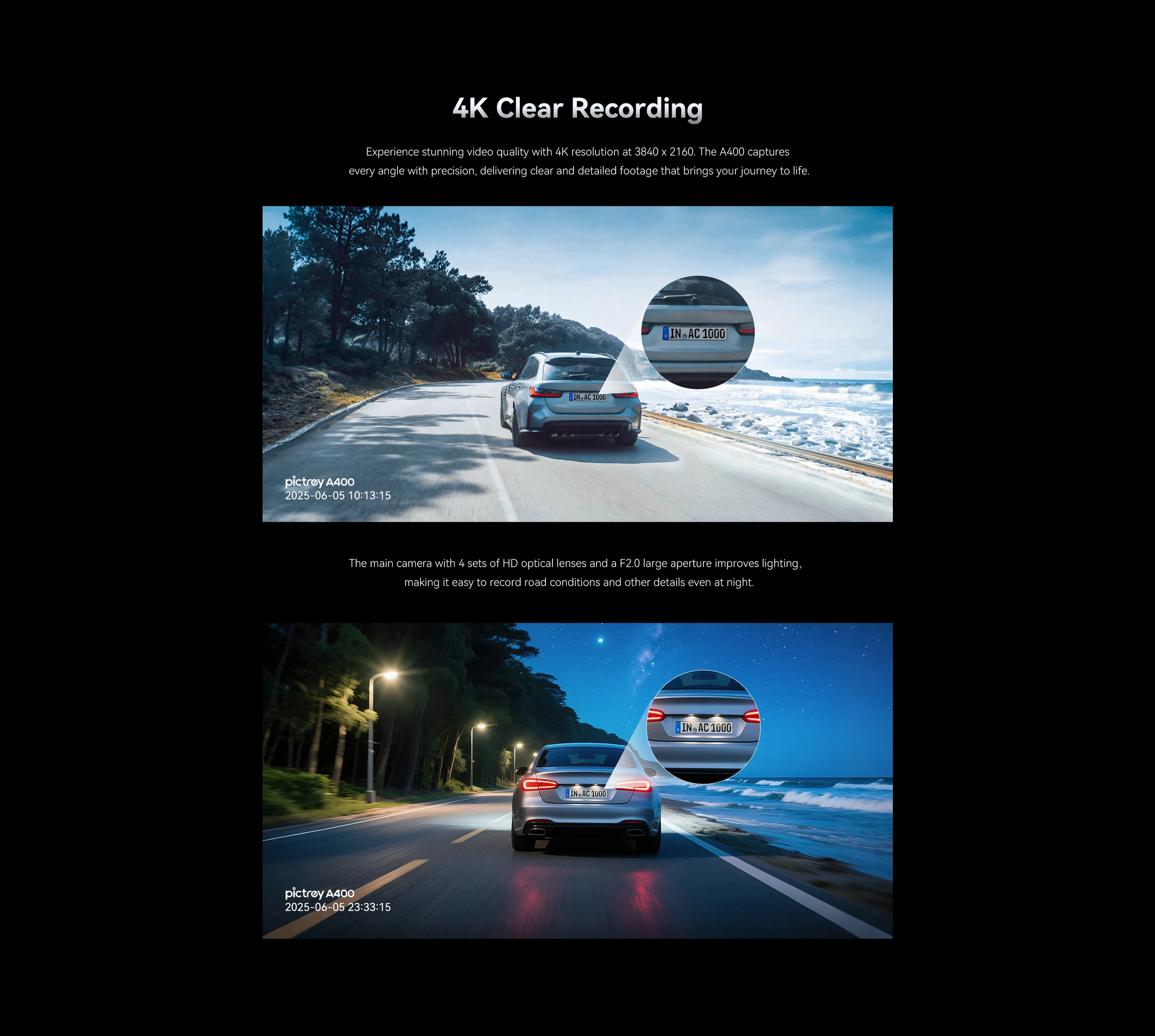 Pictrey A400 4K Dash Cam Built-in ADAS Wi-Fi Dash Car Camera with 1.9'' IPS Screen Support Parking Monito Night Vision Car DVR - Image 16