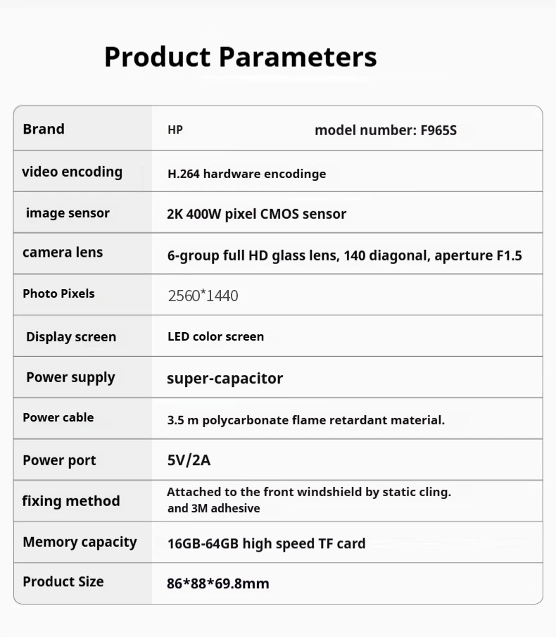 HP car camera dash cam camera 2k HD night vision WiFi DVR video loop video parking monitoring car dashcam auto - Image 26