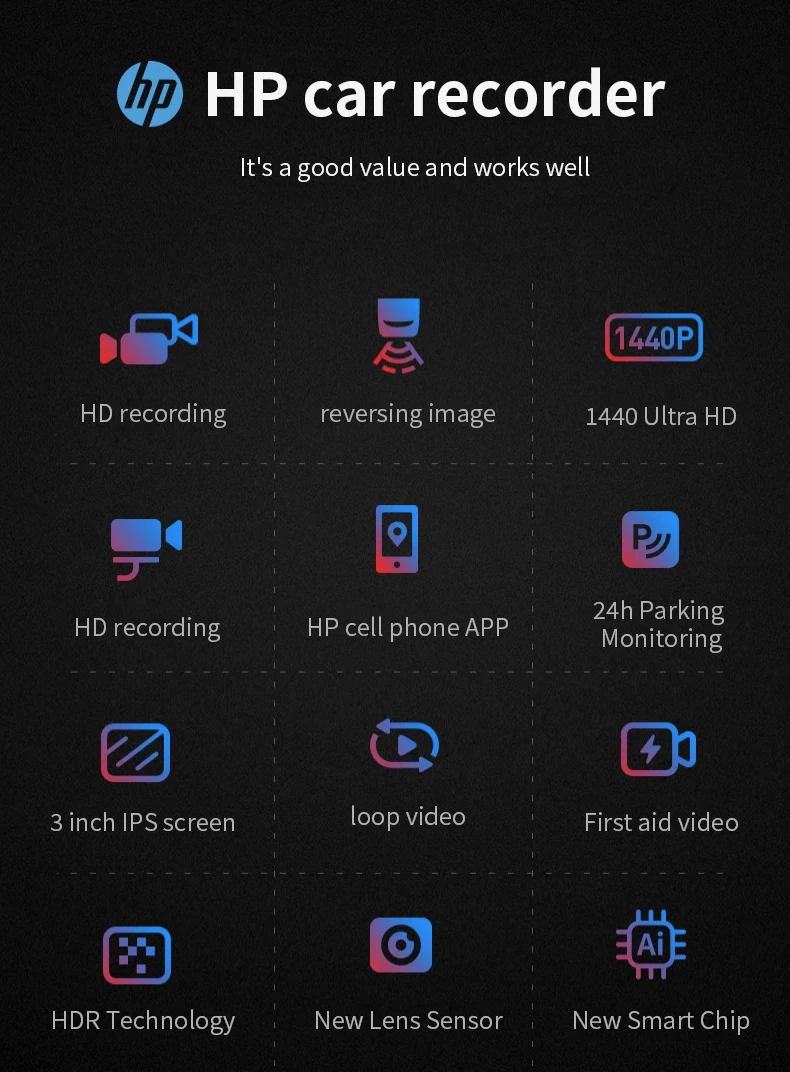 HP car camera dash cam camera 2k HD night vision WiFi DVR video loop video parking monitoring car dashcam auto - Image 8