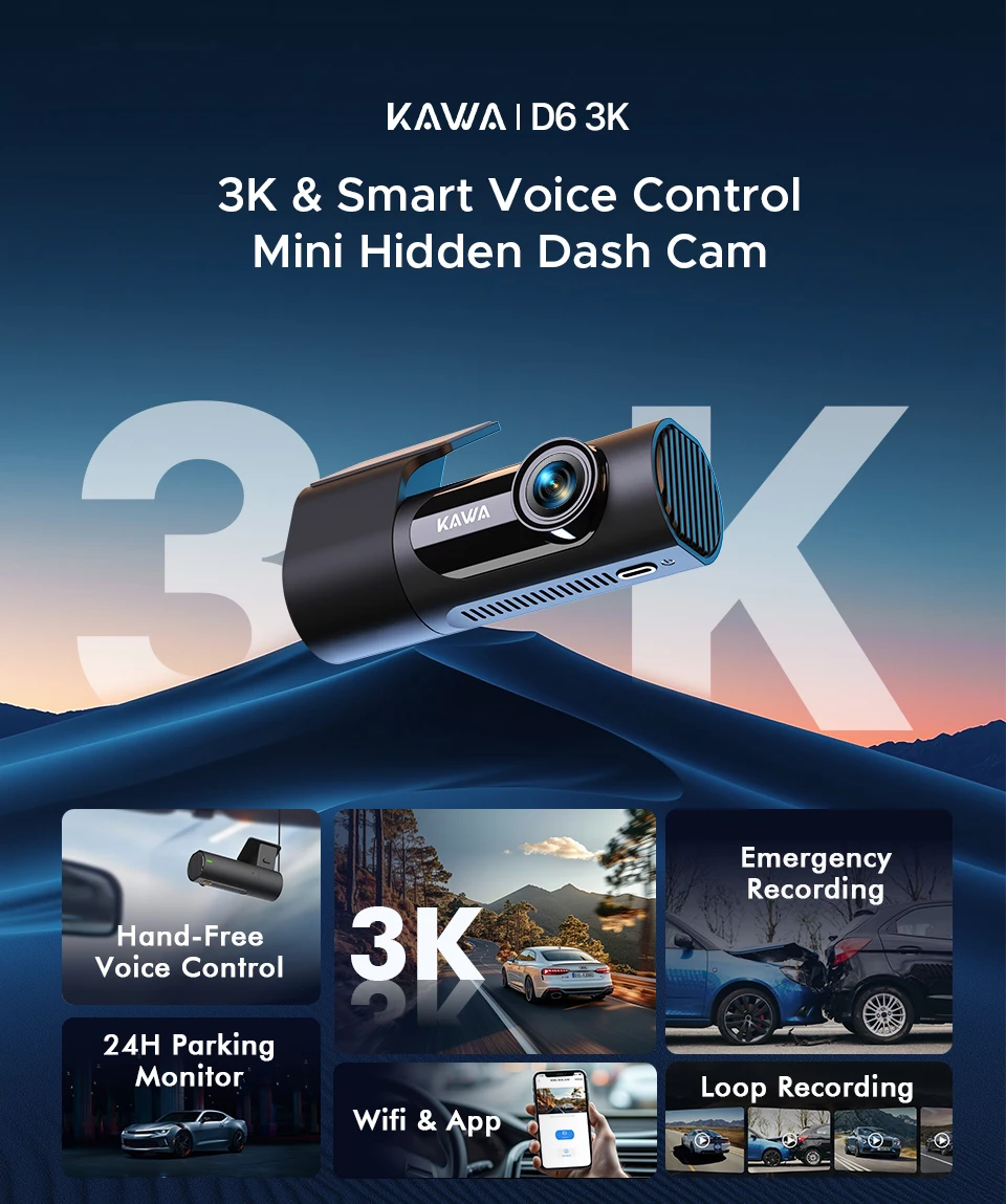 Dash cam KAWA D6 3K Video Recorder Car Dash Camera for AUTO, Car DVR Voice Control,Night Vision Dashcam 2025 New - Image 11