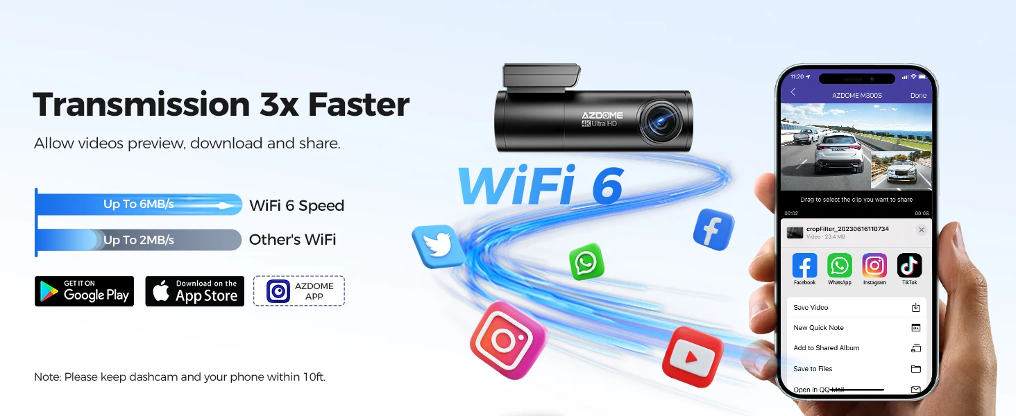 AZDOME Dash Cam M300S 4K+1080P Dual Dash Car Camera Built-in WiFi GPS ADAS Car DVR 24H Parking Mode Night Vision Black Box - Image 10