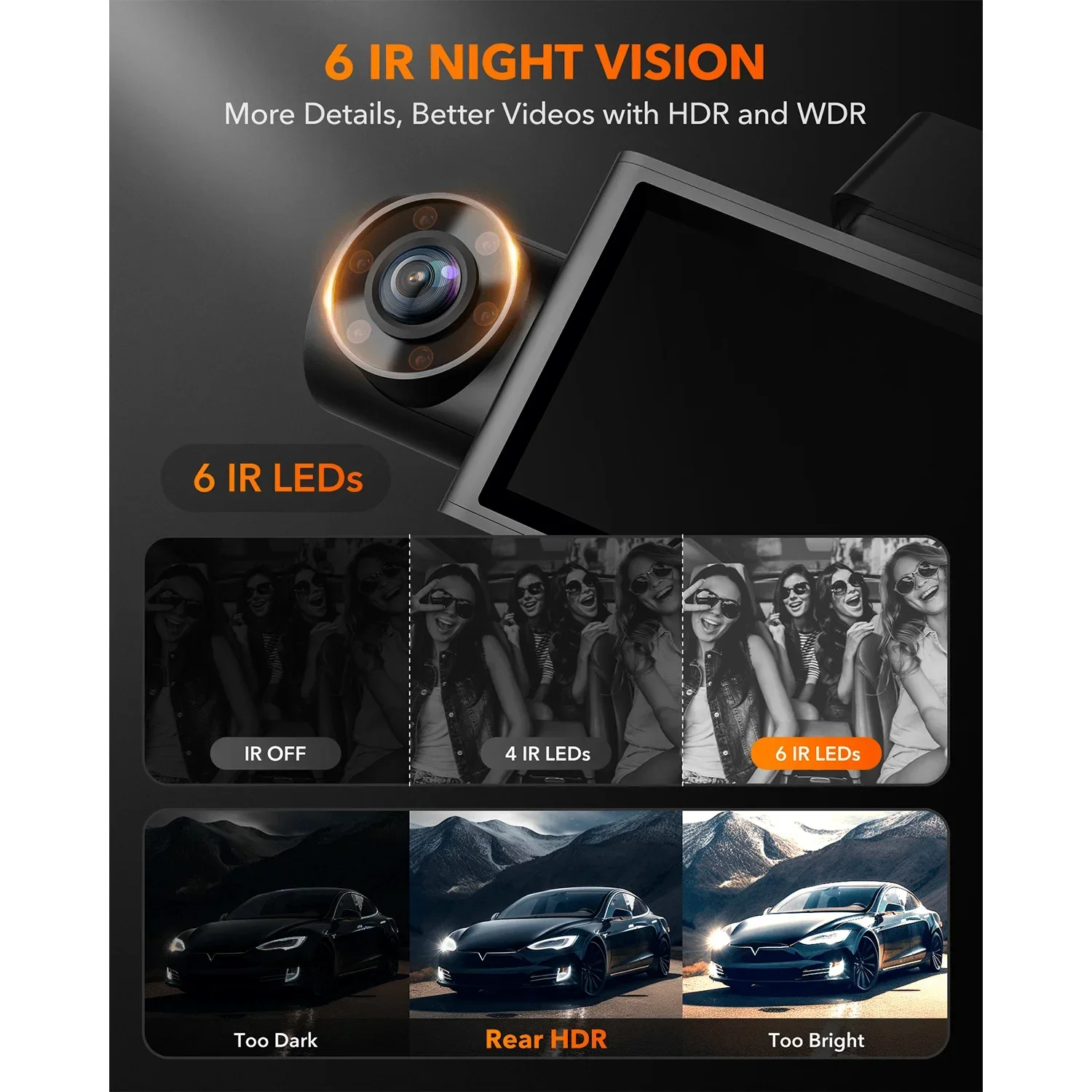 WOLFBOX I07 Dash Cam 3 Channel Dash Camera for Car Front and Rear 4K Dash Camera with GPS WiFi Car Dvr for 170 FOV WDR - Image 4