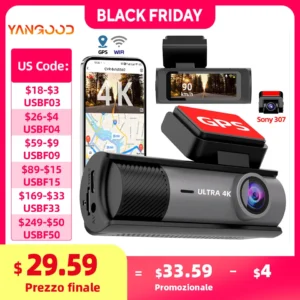 Yangood 4K Dashcam With Built-in GPS WiFi Car DVR Support 1080P Rear Camera Night Vision WDR 24H Parking Monitor Auto Black Box