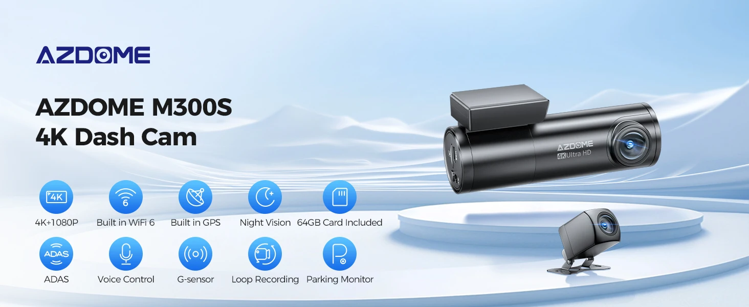 AZDOME Dash Cam M300S 4K+1080P Dual Dash Car Camera Built-in WiFi GPS ADAS Car DVR 24H Parking Mode Night Vision Black Box - Image 8