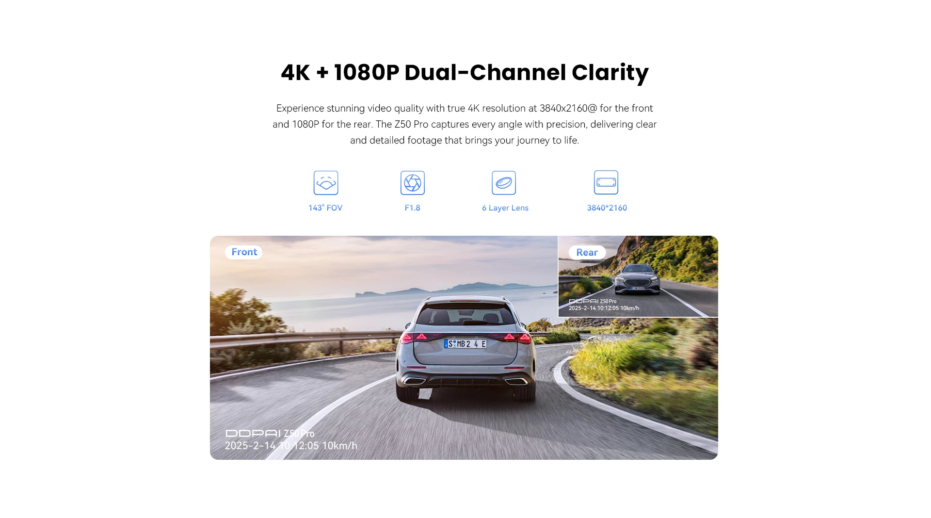 2025 New DDPAI Z50 Pro Dash Cam 4K Car DVR Night Vision 5GHz Wi-Fi GPS ADAS 24h Parking mode Front and Rear Camera - Image 17
