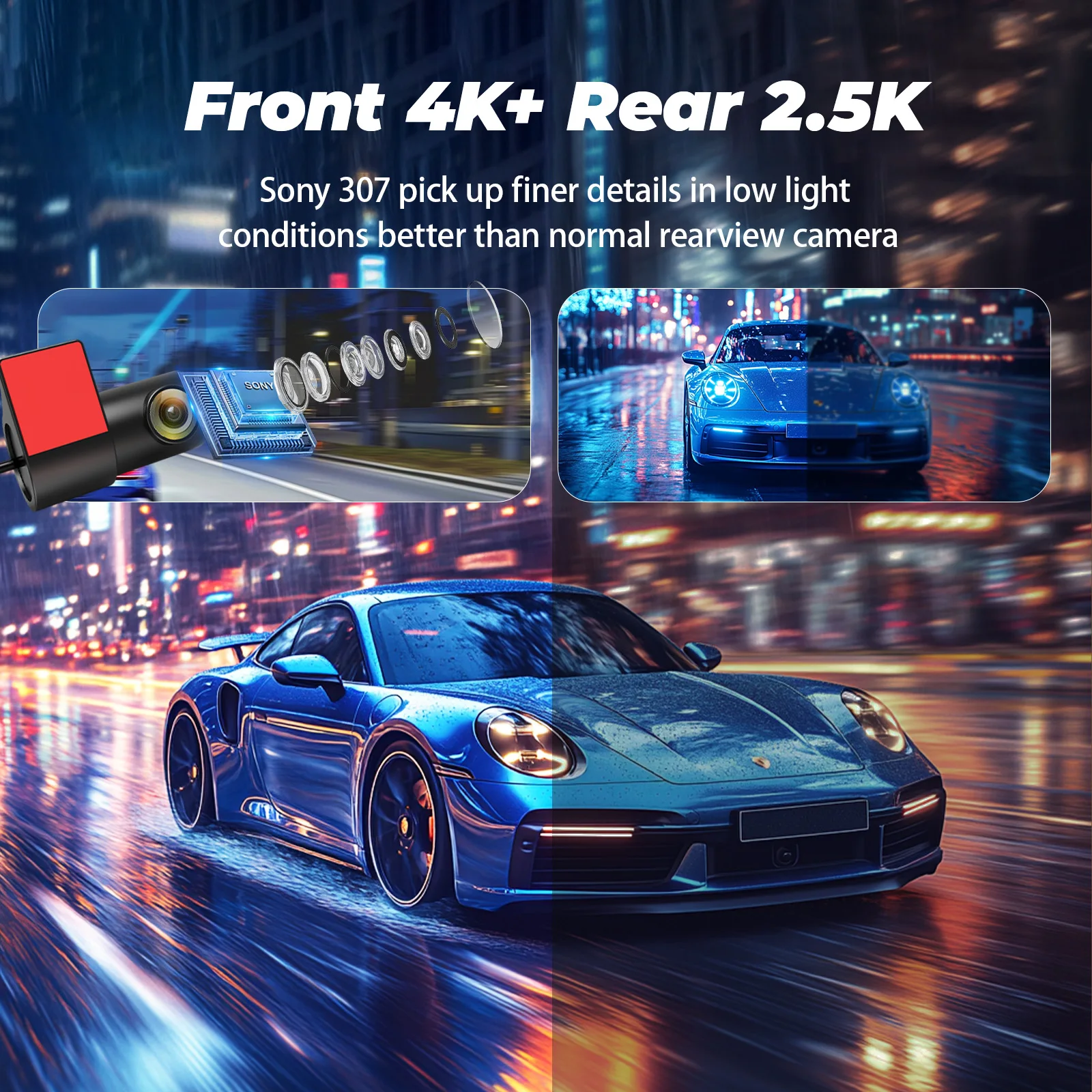 QOZ 4K Dash Cam Dual Lens Driving Recorder Car DVR 2.5K Rear Lens Camera Built-In WiFi GPS 24-Hour Parking Monitoring Black Box - Image 3