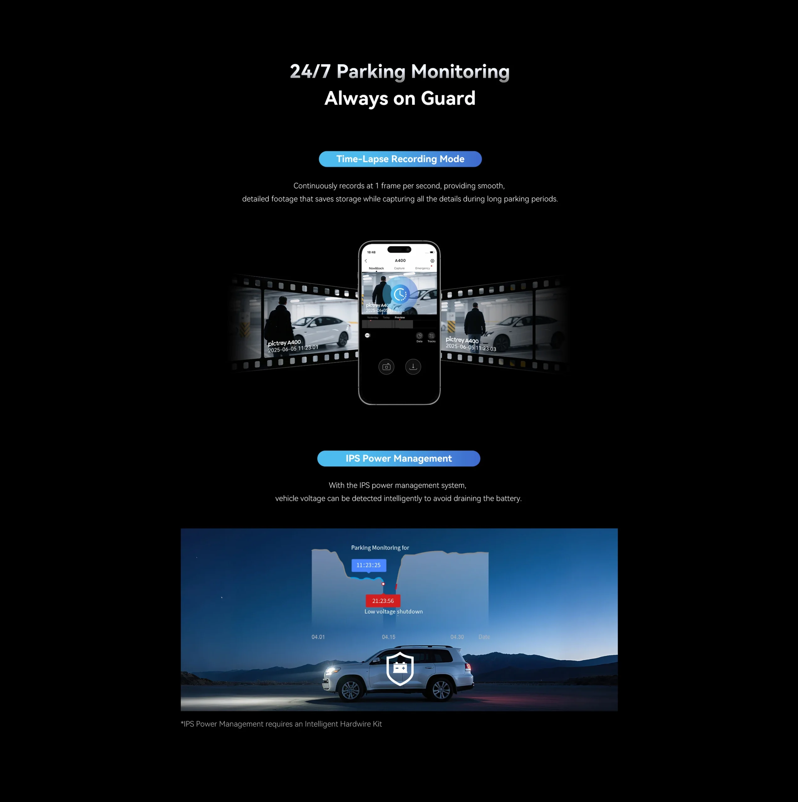 Pictrey A400 4K Dash Cam Built-in ADAS Wi-Fi Dash Car Camera with 1.9'' IPS Screen Support Parking Monito Night Vision Car DVR - Image 23