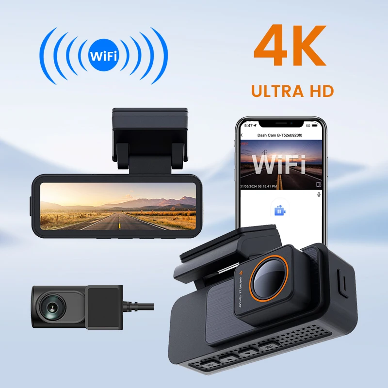 3.2Inch 4K Dash Cam Dual Lens Ultra HD Real Car DVR Camera WIFI GPS APP Rear View Night Vision WDR Video Recorder 24H Parking - Image 3