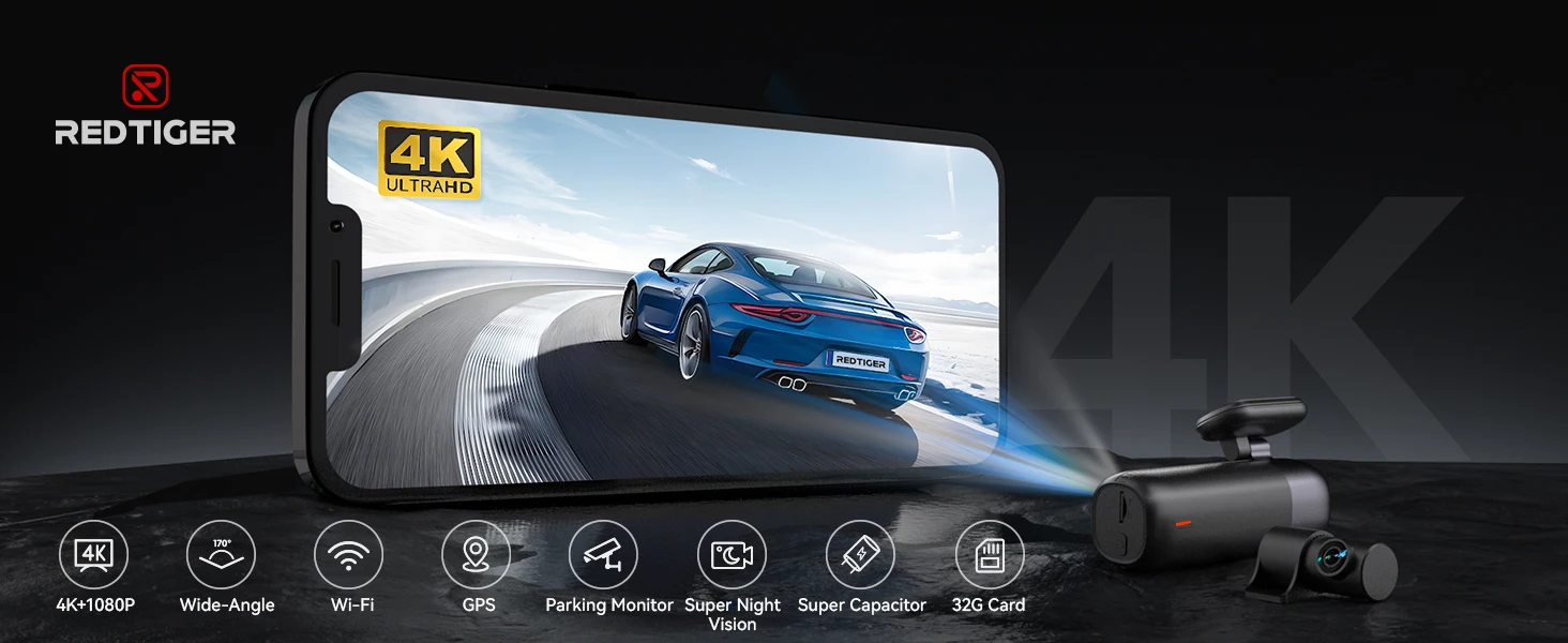 REDTIGER F9 Dash Cam 4K Front and Rear WiFi GPS Car Camera for Parking Mode Car Dvr for Night Vision Car Recorder By App Control - Image 9