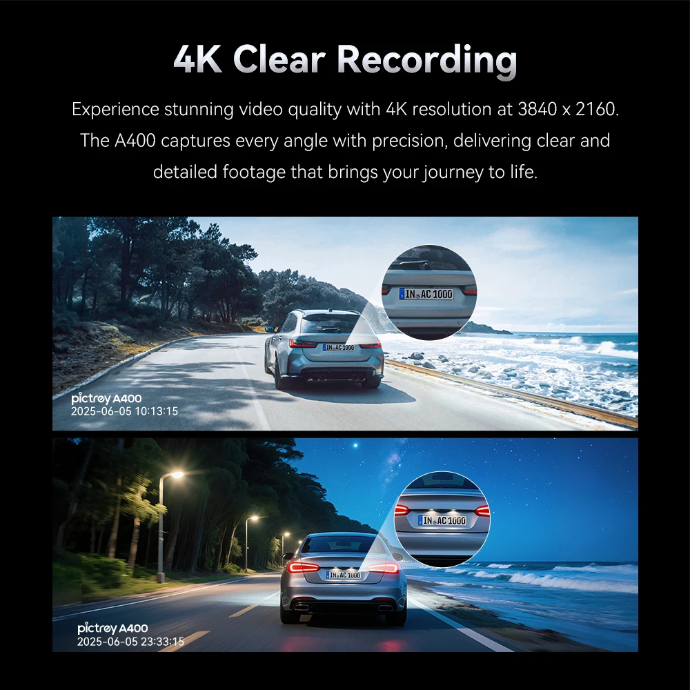 Pictrey A400 4K Dash Cam Built-in ADAS Wi-Fi Dash Car Camera with 1.9'' IPS Screen Support Parking Monito Night Vision Car DVR - Image 3