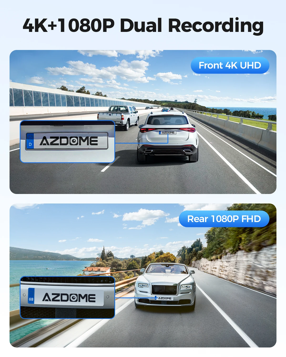 AZDOME Dash Cam M300S 4K+1080P Dual Dash Car Camera Built-in WiFi GPS ADAS Car DVR 24H Parking Mode Night Vision Black Box - Image 2