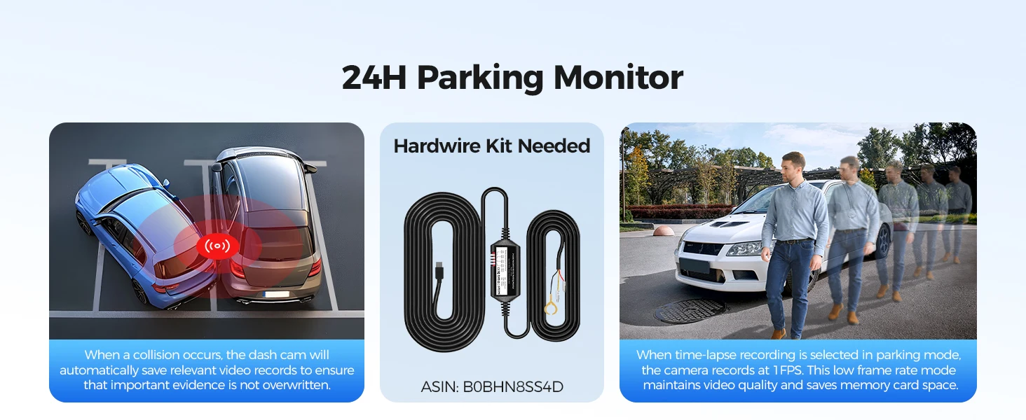 AZDOME Dash Cam M300S 4K+1080P Dual Dash Car Camera Built-in WiFi GPS ADAS Car DVR 24H Parking Mode Night Vision Black Box - Image 18