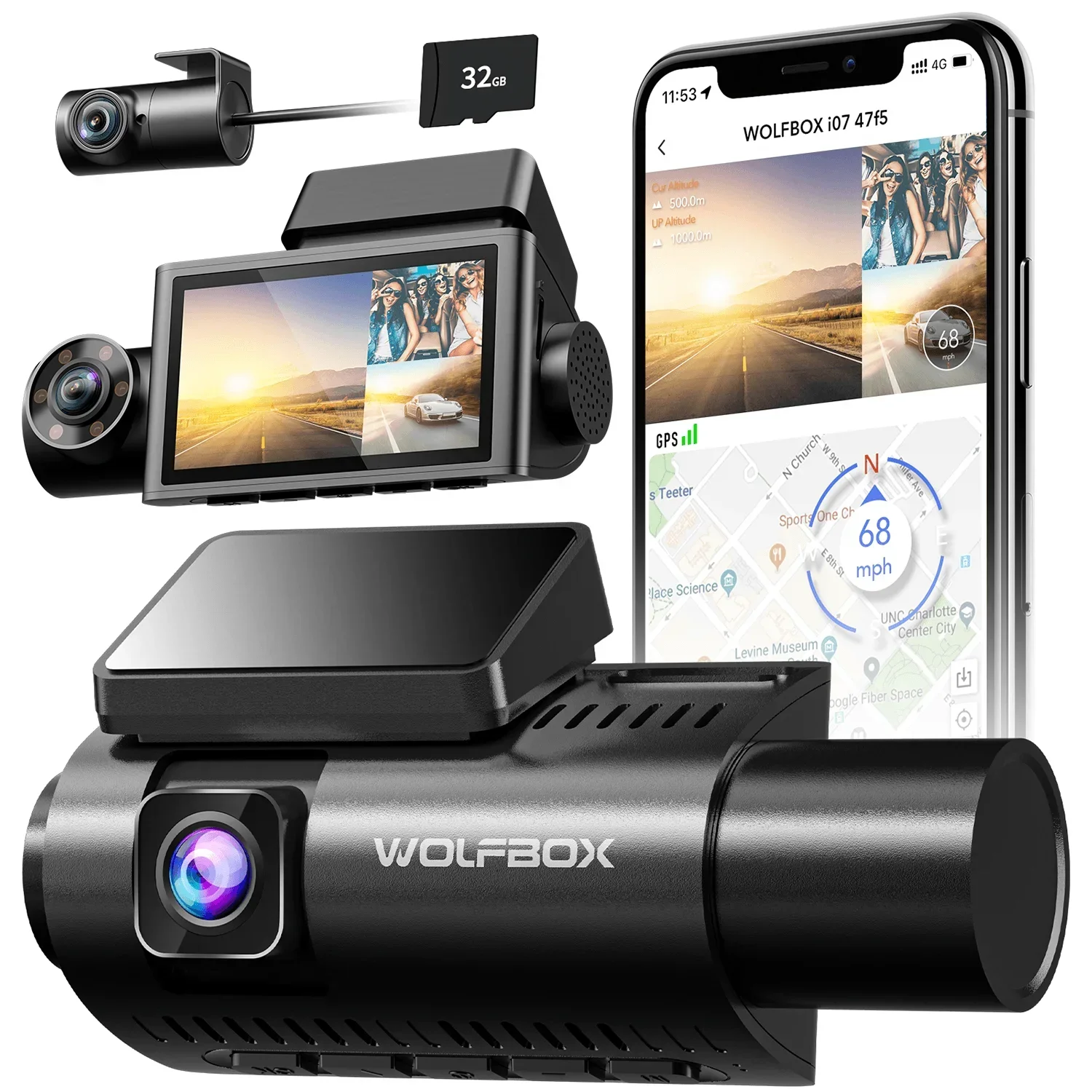 WOLFBOX I07 Dash Cam 3 Channel Dash Camera for Car Front and Rear 4K Dash Camera with GPS WiFi Car Dvr for 170 FOV WDR - Image 7