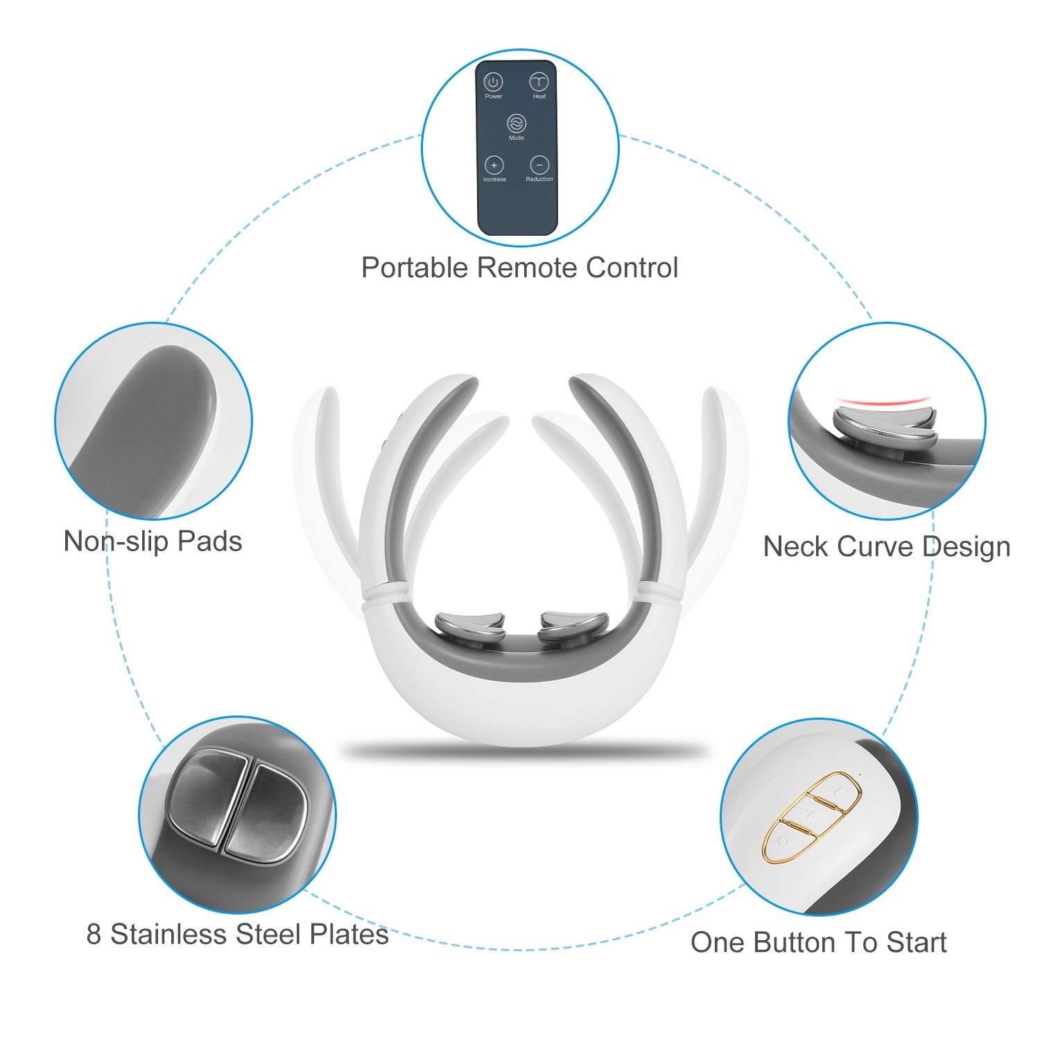 1 Set EMS Neck Massager With Heat Cordless Cervical Neck Massager EMS Neck Massager With 6 Modes 15 Intensity Levels Remote Control - Image 3