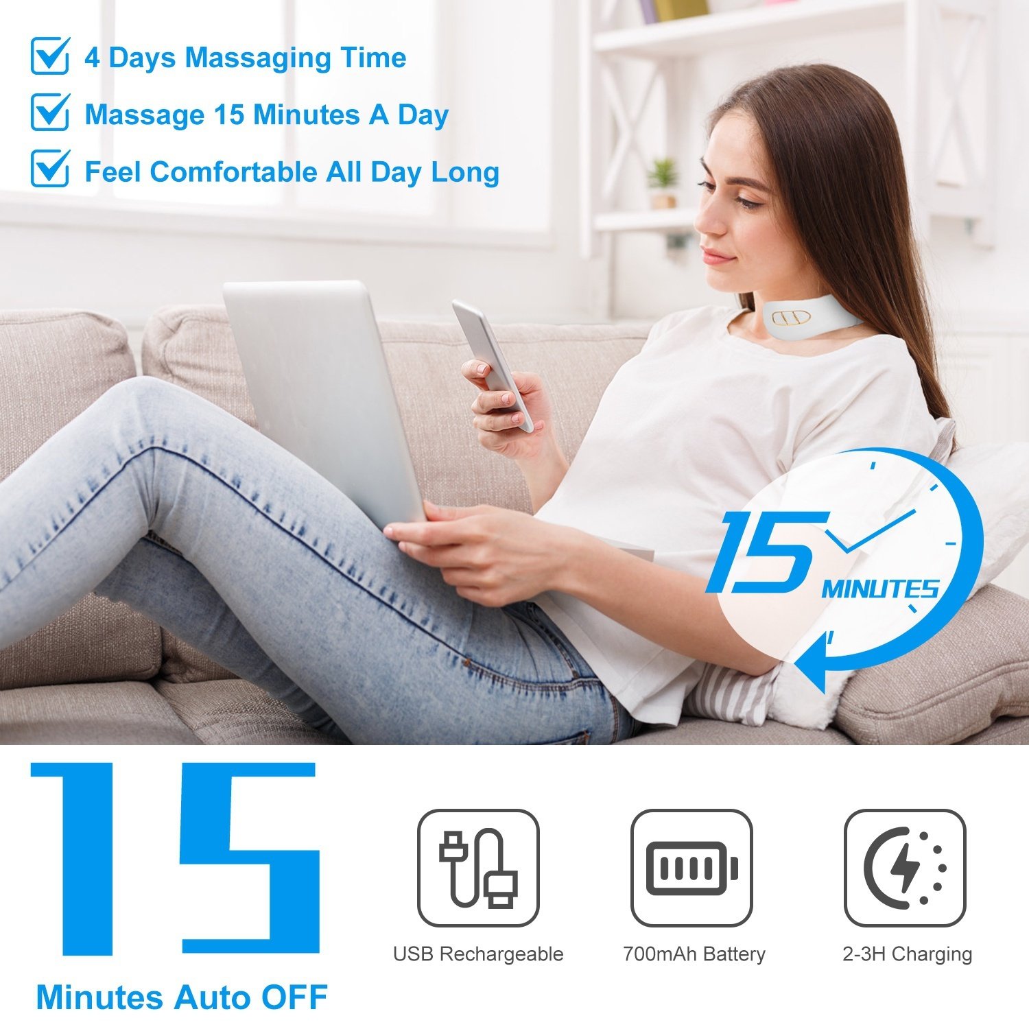 1 Set EMS Neck Massager With Heat Cordless Cervical Neck Massager EMS Neck Massager With 6 Modes 15 Intensity Levels Remote Control - Image 6