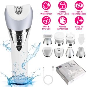 7 In 1 Electric Razor For Women Lady Hair Removal Epilators For Leg Face Arm Bikini Armpit Public Hairs IPX6 Wet And Dry Use Cordless Rechargeable Whole Body Trimmer And Shaver Kit