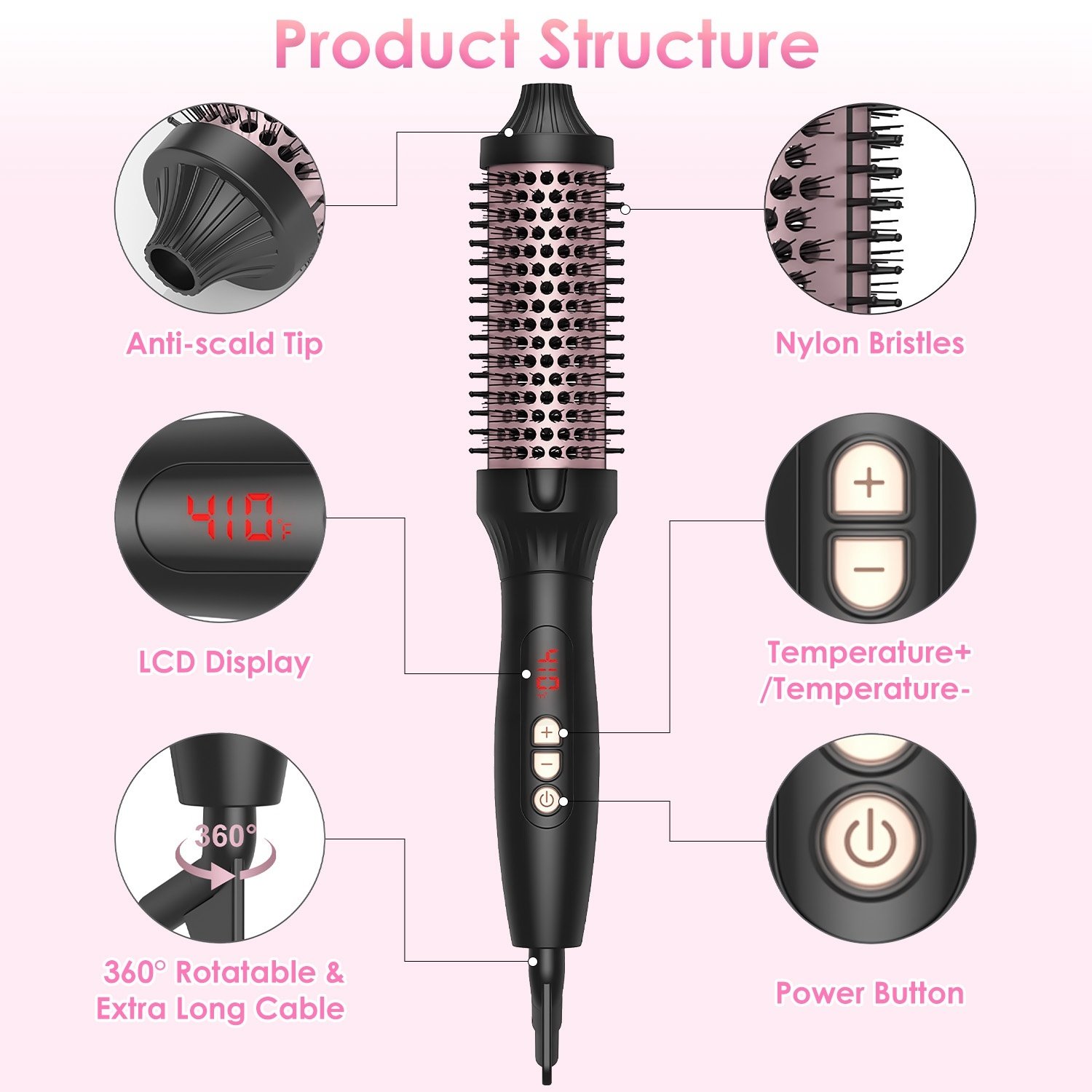 1Pc 3 In 1 Thermal Brush Hair Curler Brush Hair Curler Straightener With 10 Heating Levels 30S Fast Heating Fit For All Hair Types For Home Travel - Image 4