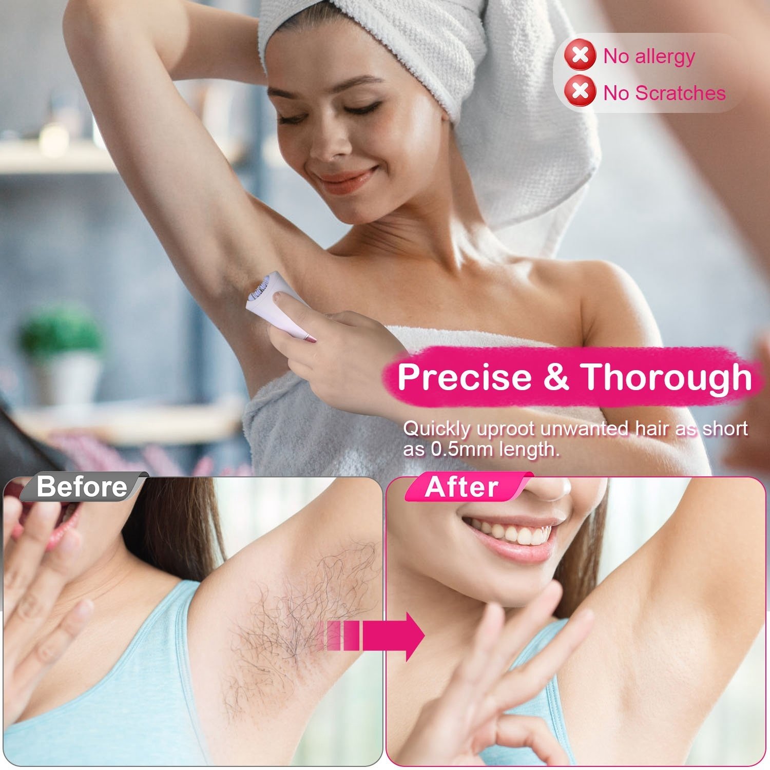 1Pc Glide Epilator For Women Cordless Women Shaver Facial Body Hair Remover Razor For Women Electric Tweezers Bikini Epilator Trimmer With LED Light - Image 8