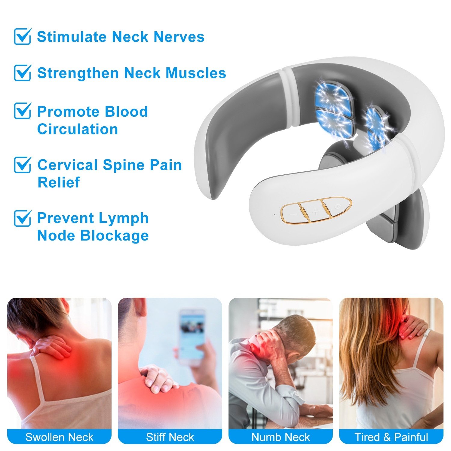 1 Set EMS Neck Massager With Heat Cordless Cervical Neck Massager EMS Neck Massager With 6 Modes 15 Intensity Levels Remote Control - Image 7