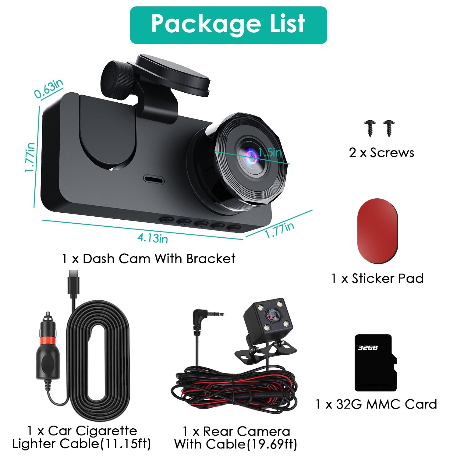 3 Channel Dash Cam Front Inside Rear Vehicle Driving Recorder Car DVR With 32G MMC Card G Sensor Motion Detection Parking Monitor Loop Recording - Image 10