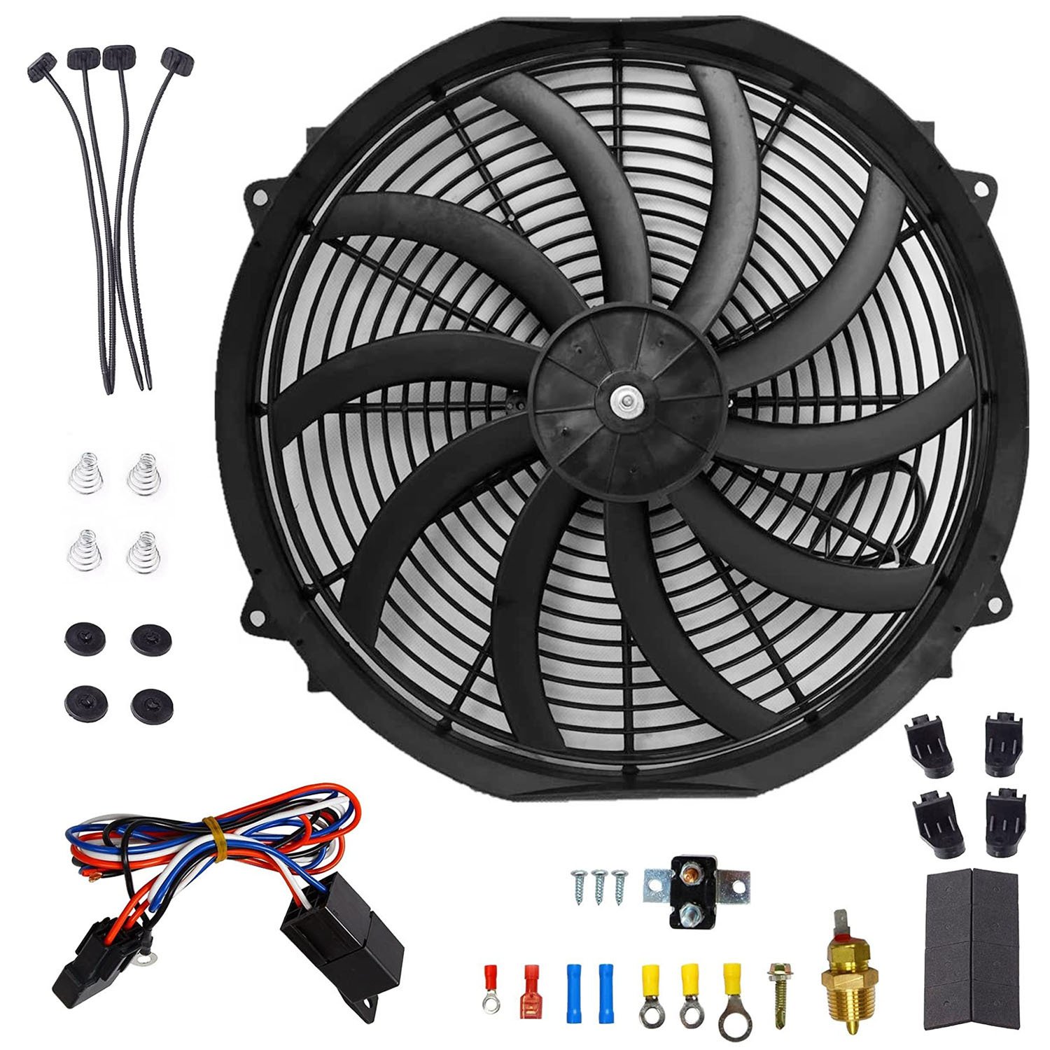 16 Inch Electric Radiator Cooling Fan 12V 120W 10 Blades Car Thermostat Kit With Mounting Kit - Image 2