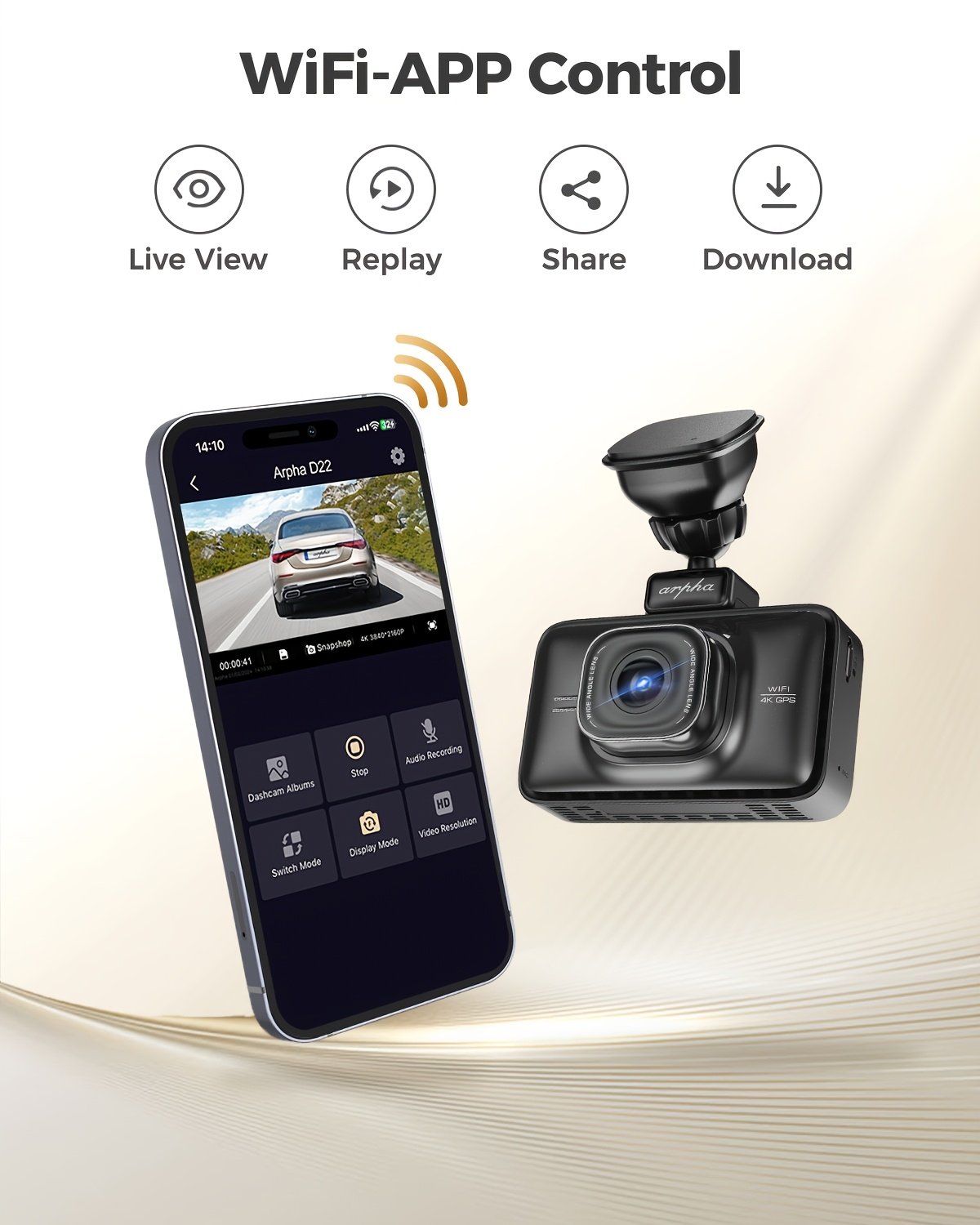 1pc Arpha Dual Dash Cam with 64GB Card, 2K Front & 1080P Rear, 3" Touch Screen, Loop Recording, Built-in WiFi & GPS, G-Sensor, Parking Mode, WDR Night Vision, Adhesive Mount, Touch Control, 12-24V, 30FPS, Smartphone Compatible, Driver Side Orientation - Image 10