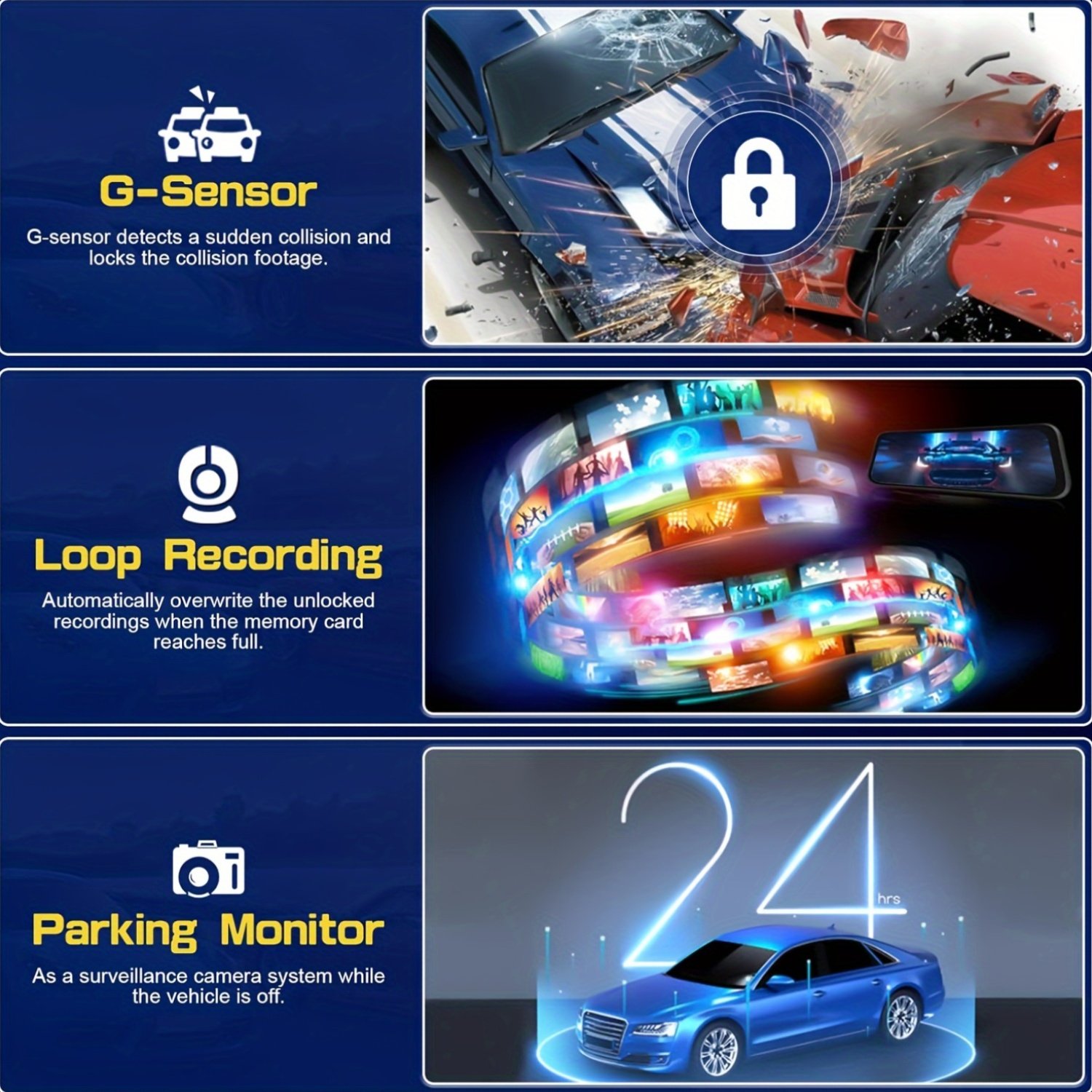 Dash Camera for Cars, 10'' Rear View Mirror Camera Mirror Dash Cam, 4K Front And 720P Rear Backup Camera, Full Touch Screen, Loop Recording, Night Vision, 170° Wide Angle, Includes 32G Card, Easy to Install, Black Friday & Halloween Perfect Gifts - Image 3