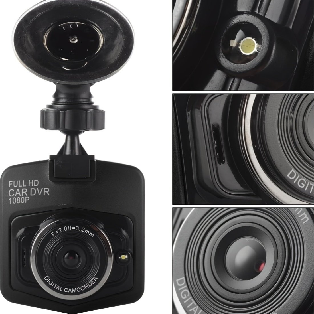Full 1080P Wide Angle Dash Cam - Driving Recorder Car DVR with Night Vision, Gravity Sensor, Loop Recording, Motion Detection - Easy Install Suction Cup Mount, Without Memory Card - Black - Image 5