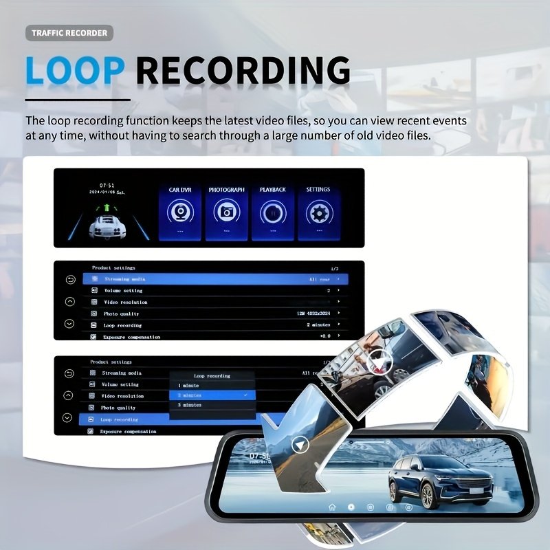 Dash Camera for Cars, 10'' Rear View Mirror Camera Mirror Dash Cam, 4K Front And 720P Rear Backup Camera, Full Touch Screen, Loop Recording, Night Vision, 170° Wide Angle, Includes 32G Card, Easy to Install, Black Friday & Halloween Perfect Gifts - Image 10