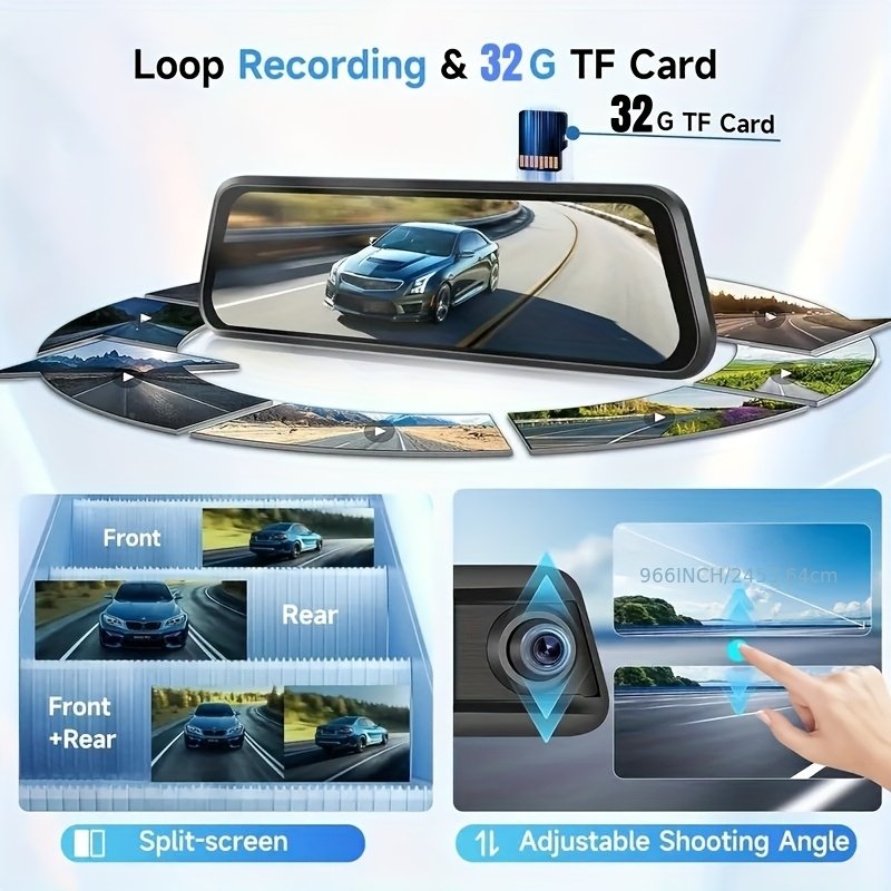 Dash Camera for Cars, 10'' Rear View Mirror Camera Mirror Dash Cam, 4K Front And 720P Rear Backup Camera, Full Touch Screen, Loop Recording, Night Vision, 170° Wide Angle, Includes 32G Card, Easy to Install, Black Friday & Halloween Perfect Gifts - Image 12
