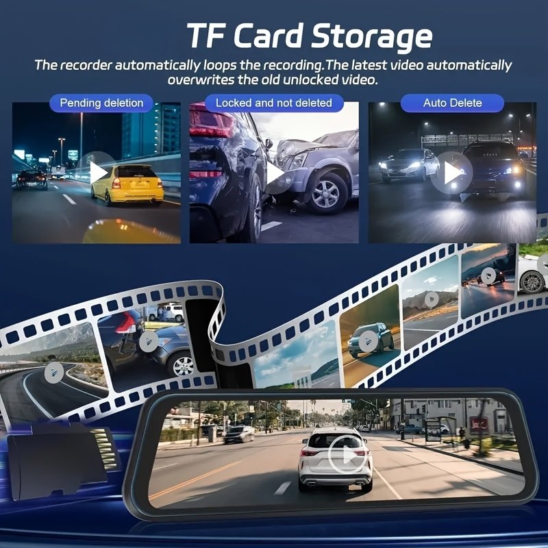 Dash Camera for Cars, 10'' Rear View Mirror Camera Mirror Dash Cam, 4K Front And 720P Rear Backup Camera, Full Touch Screen, Loop Recording, Night Vision, 170° Wide Angle, Includes 32G Card, Easy to Install, Black Friday & Halloween Perfect Gifts - Image 9