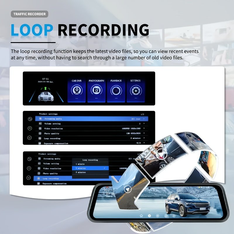 Dash Camera for Cars, 10'' Rear View Mirror Camera Mirror Dash Cam, 4K Front And 720P Rear Backup Camera, Full Touch Screen, Loop Recording, Night Vision, 170° Wide Angle, Includes 32G Card, Easy to Install, Black Friday & Halloween Perfect Gifts - Image 17