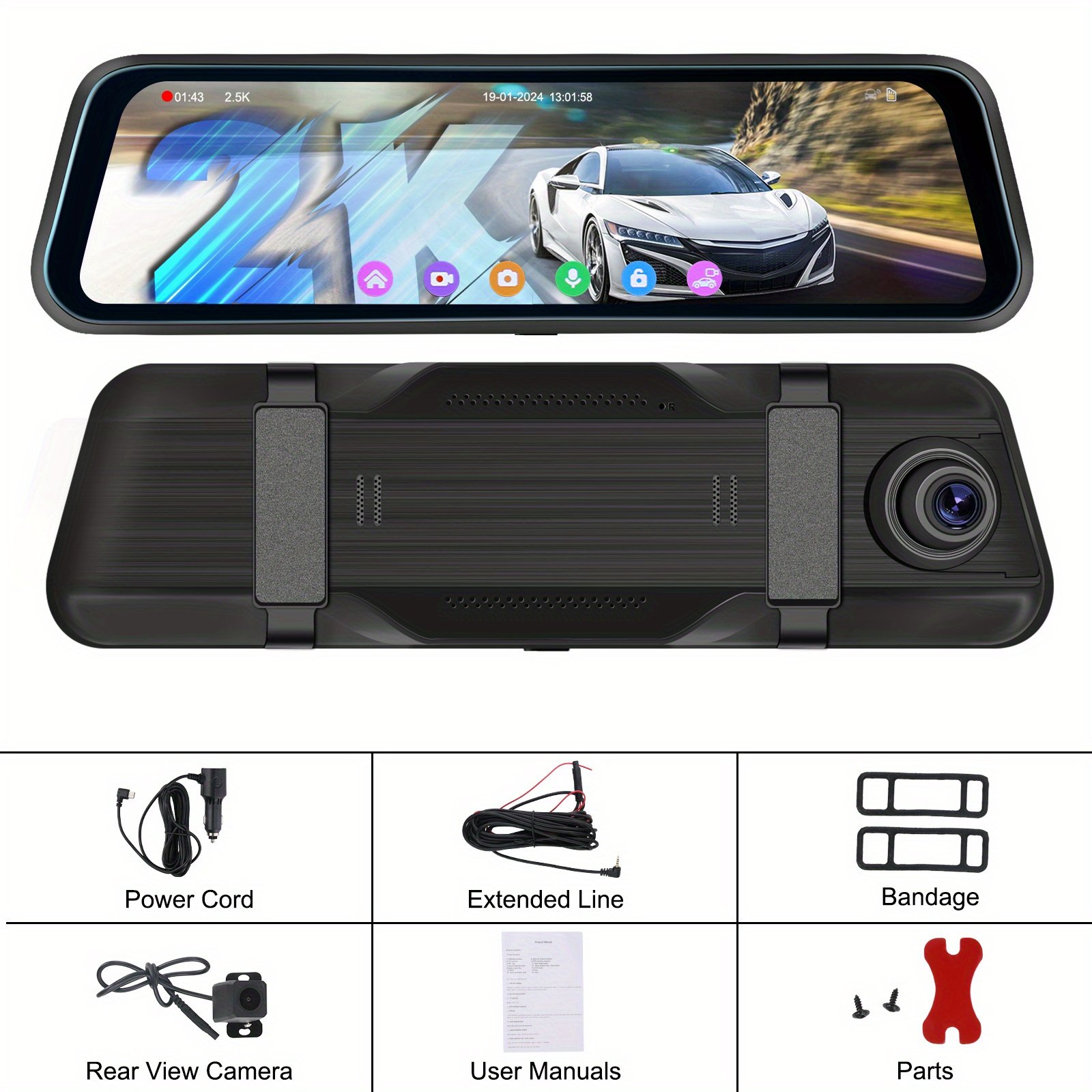 9.66 Inch 4K Mirror Dash Cam, Rear View Mirror Camera with 1080P Rear Camera, 24H Parking Mode, Night Vision, Loop Recording, Free 64GB Card - Image 6