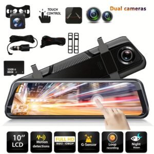 10" 4K Mirror Dash Cam Backup Camera, Full HD Smart Rearview Mirror For Cars & Trucks, Front And Rear View Dual Cameras, Night Vision, Parking Assistance, Included 32GB Card
