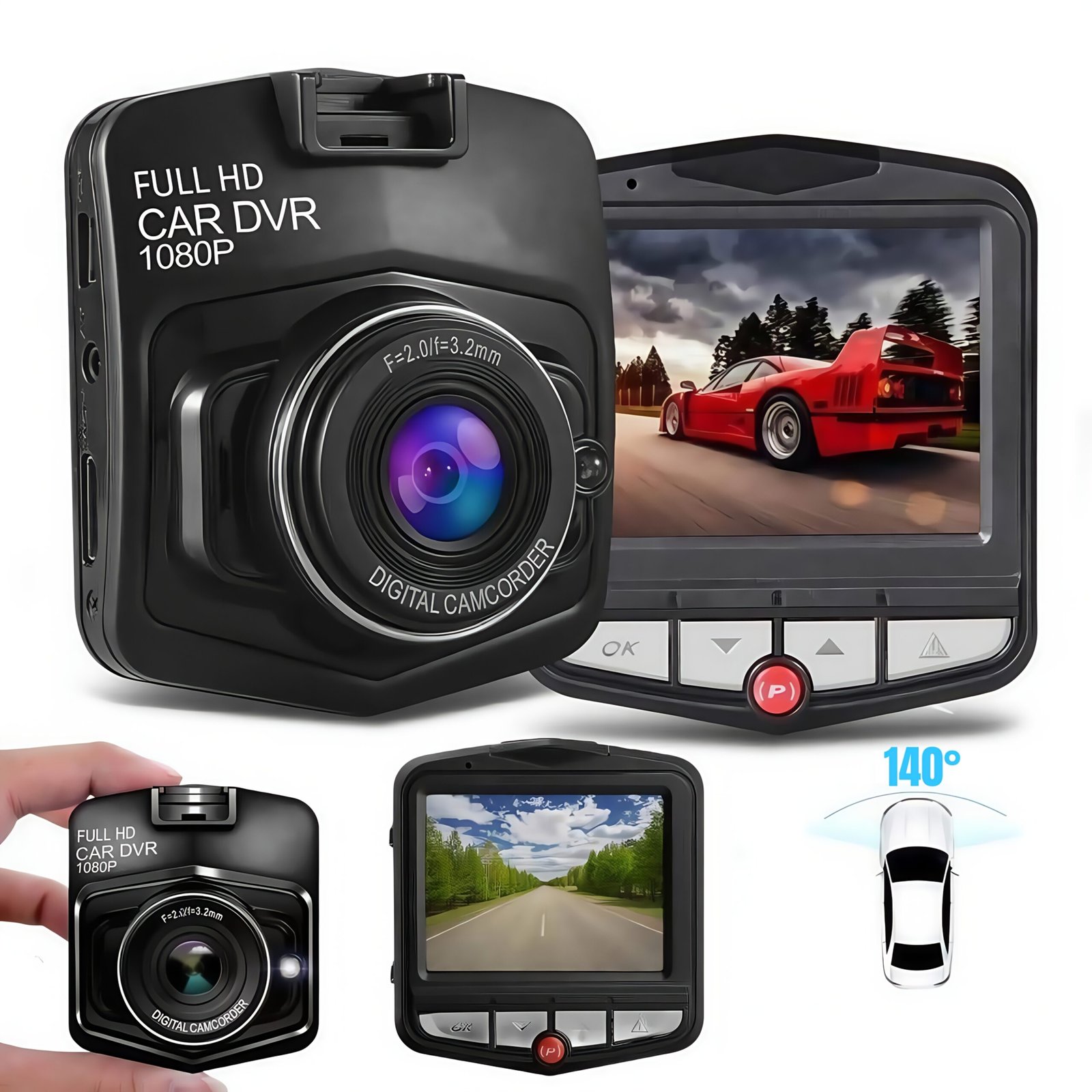 Full 1080P Wide Angle Dash Cam - Driving Recorder Car DVR with Night Vision, Gravity Sensor, Loop Recording, Motion Detection - Easy Install Suction Cup Mount, Without Memory Card - Black - Image 8