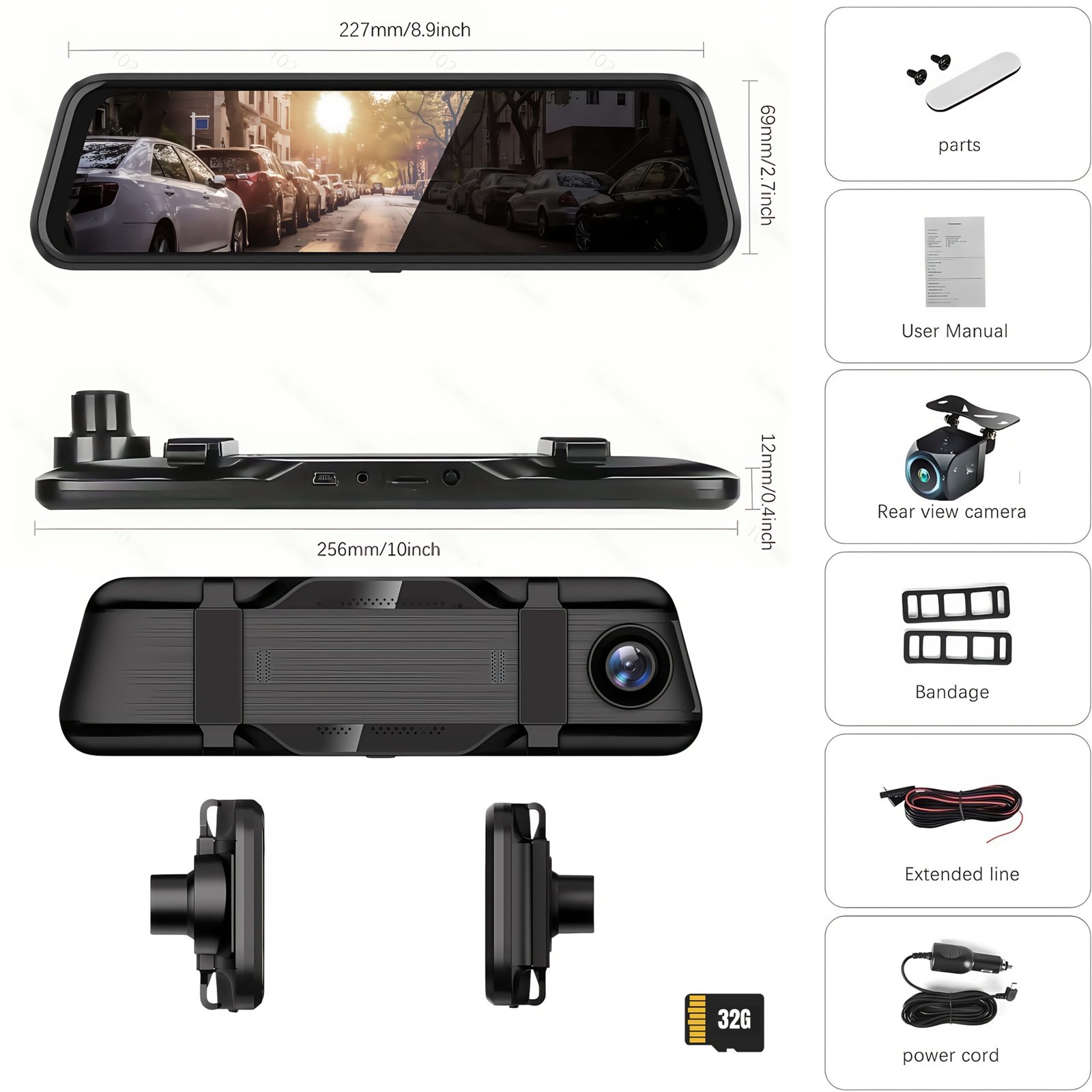 Dash Camera for Cars, 10'' Rear View Mirror Camera Mirror Dash Cam, 4K Front And 720P Rear Backup Camera, Full Touch Screen, Loop Recording, Night Vision, 170° Wide Angle, Includes 32G Card, Easy to Install, Black Friday & Halloween Perfect Gifts - Image 2