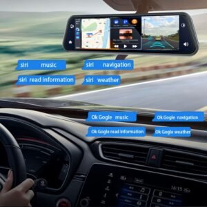 9.66'' Rear View Mirror Full Touch Screen Mirror Dual Camera Dash Cam, Dash Cam Front 1080P And Rear 1080P, Wireless Carplay Portable Vehicle Backup Camera With 2.5D IPS Touch Screen, Wireless Android Auto Vehicle Backup Camera With DVR