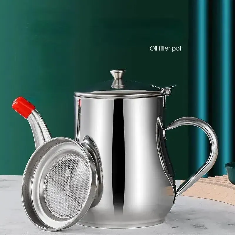 1Pc Household Stainless Steel Oil Pot with Filter Oil Filter Pot Stainless Steel Cooking Oil Storage Pot Kitchen Gadget - Image 2