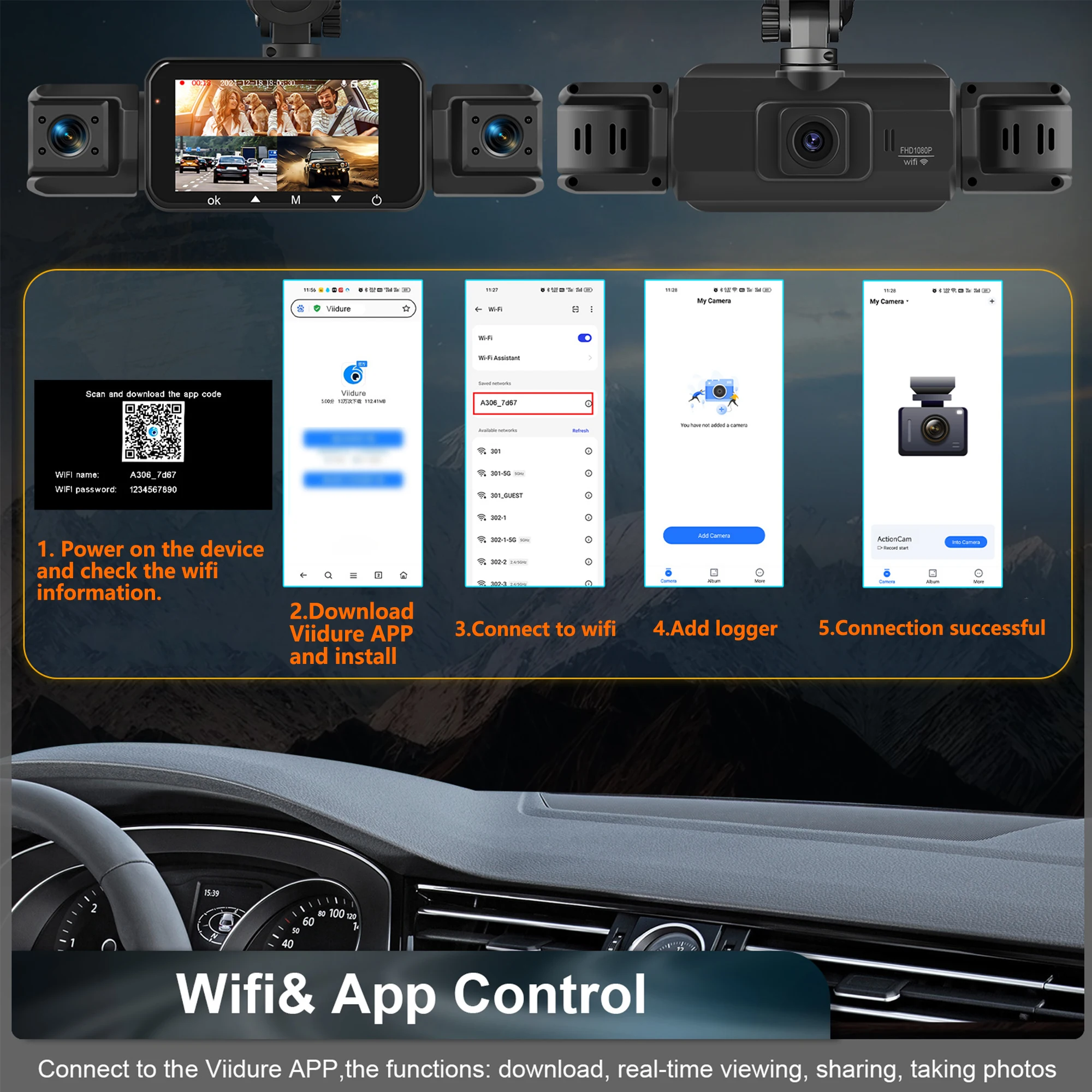 Dashcam for cars 4 Channel Black Box WiFi Driving Camera FHD 1080P Night Vision Loop Recording add Hardwire kit car accessories - Image 13