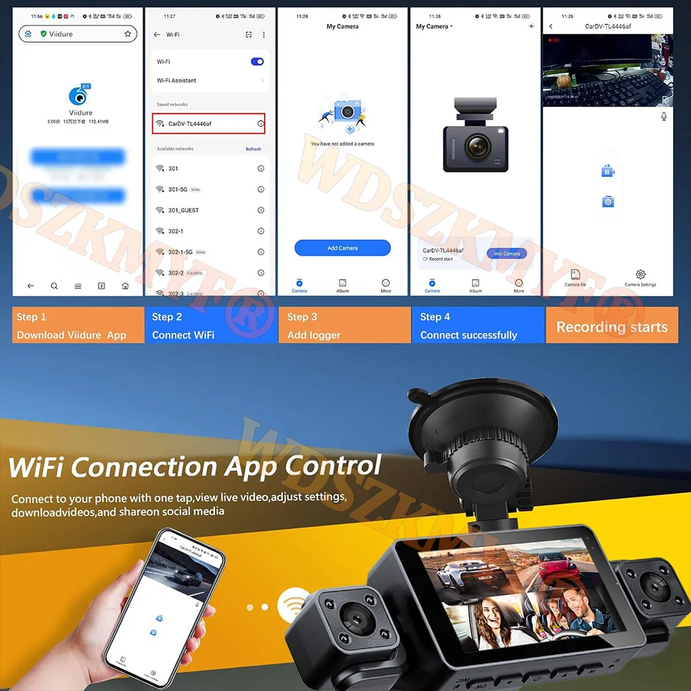 WIFI 360° DashCam 3/4 Channels Video Recorder 1080P Car DVR 24H Parking Monitor Front Right Rear View Night Vision Black Box - Image 14